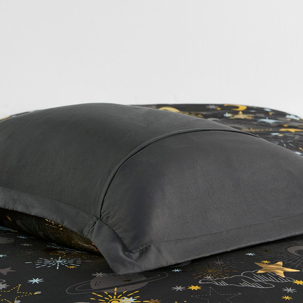 Mi Zone Kids Metallic Twin Comforter Set with Throw Pillow, Charcoal/Gold, large