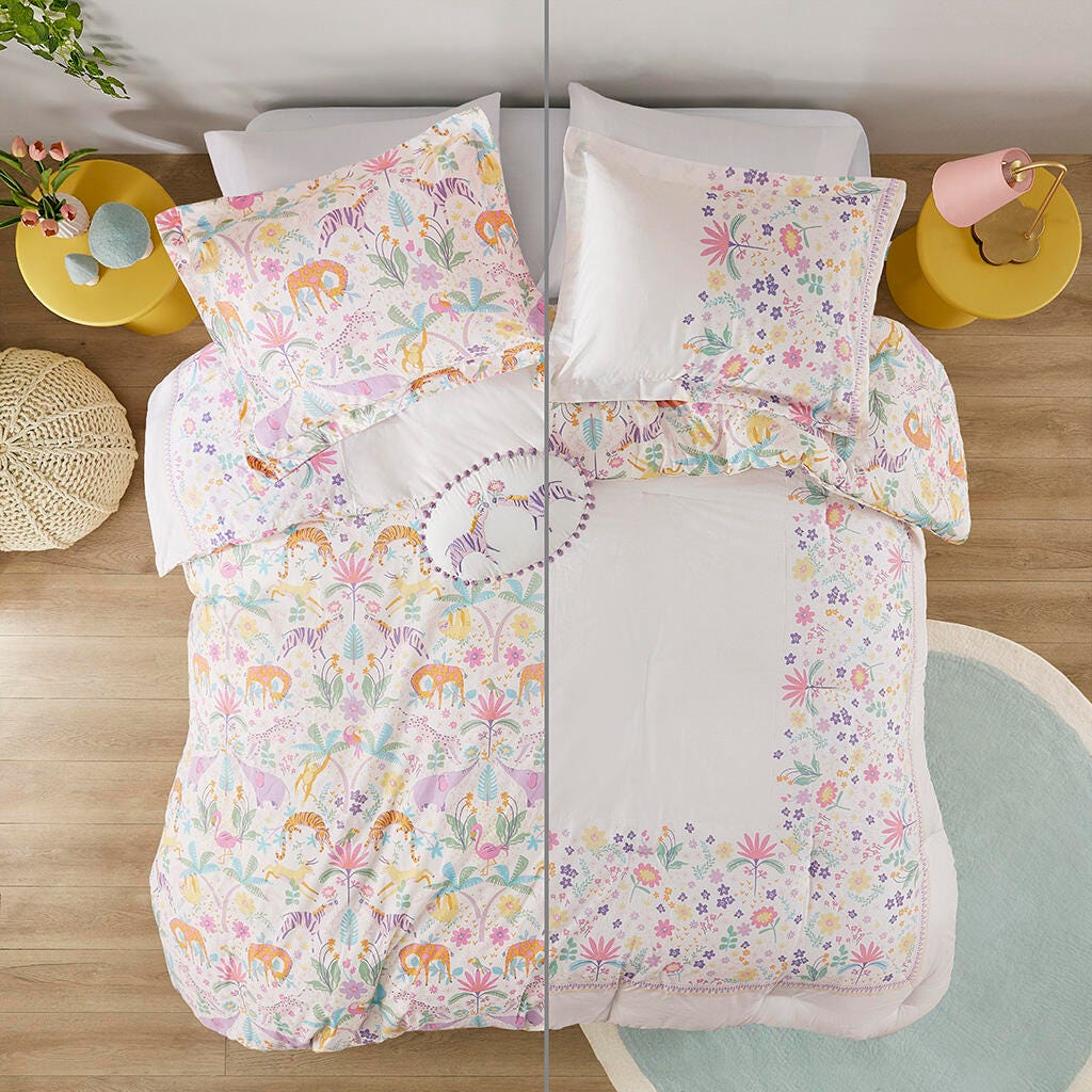 Urban Habitat Kids Reversible Cotton Twin Comforter Set with Throw Pillow, Multi, large