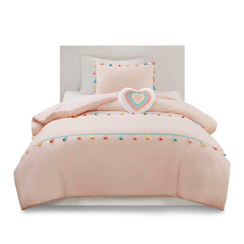 Mi Zone Kids Tassel Full/Queen Comforter Set with Throw Pillow, Blush, rollover