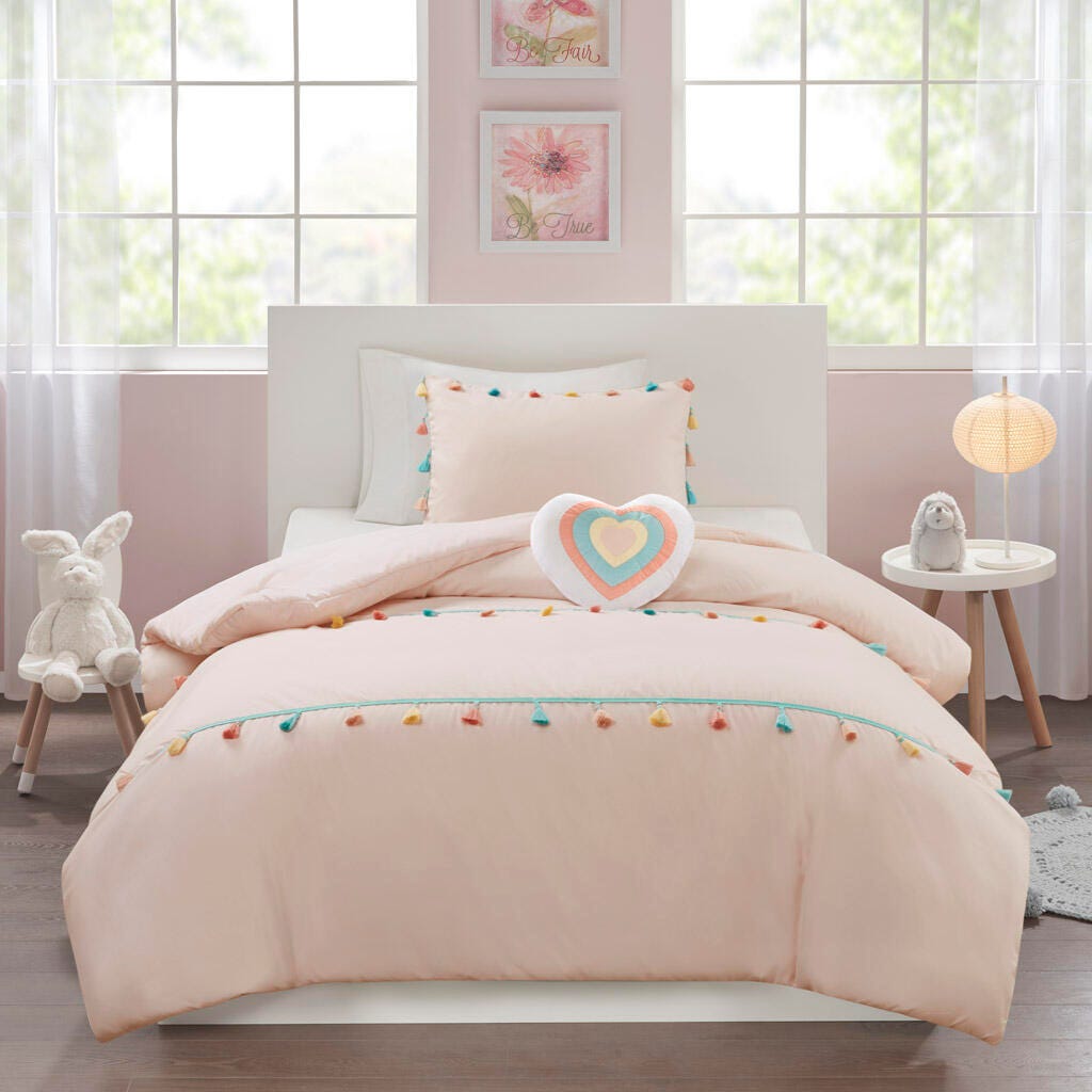 Mi Zone Kids Tassel Full/Queen Comforter Set with Throw Pillow, Blush, large
