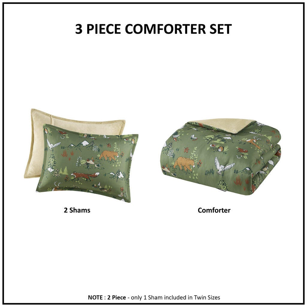 Mi Zone Kids Animals Plush Reversible Full/Queen Comforter Set, Green, large