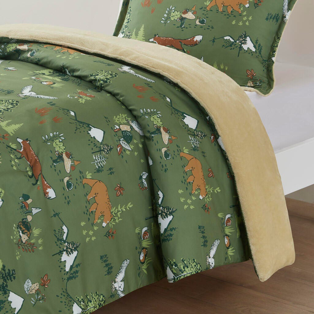 Mi Zone Kids Animals Plush Reversible Full/Queen Comforter Set, Green, large