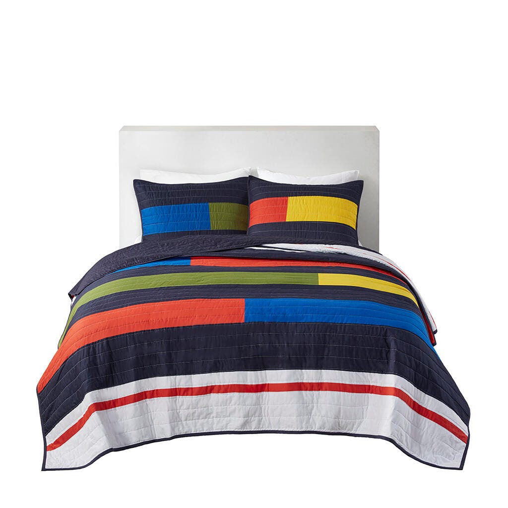 Urban Habitat Kids Stripe Printed Full/Queen Quilt Set, Multi, large