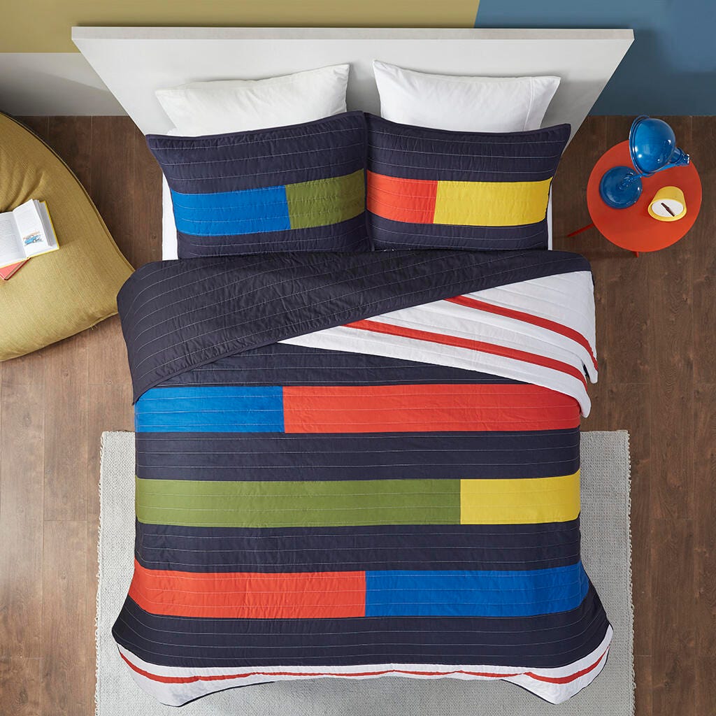 Urban Habitat Kids Stripe Printed Full/Queen Quilt Set, Multi, large