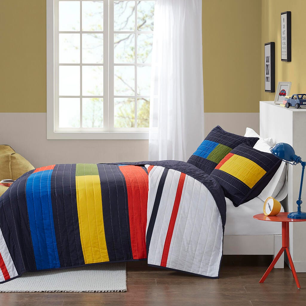 Urban Habitat Kids Stripe Printed Full/Queen Quilt Set, Multi, large