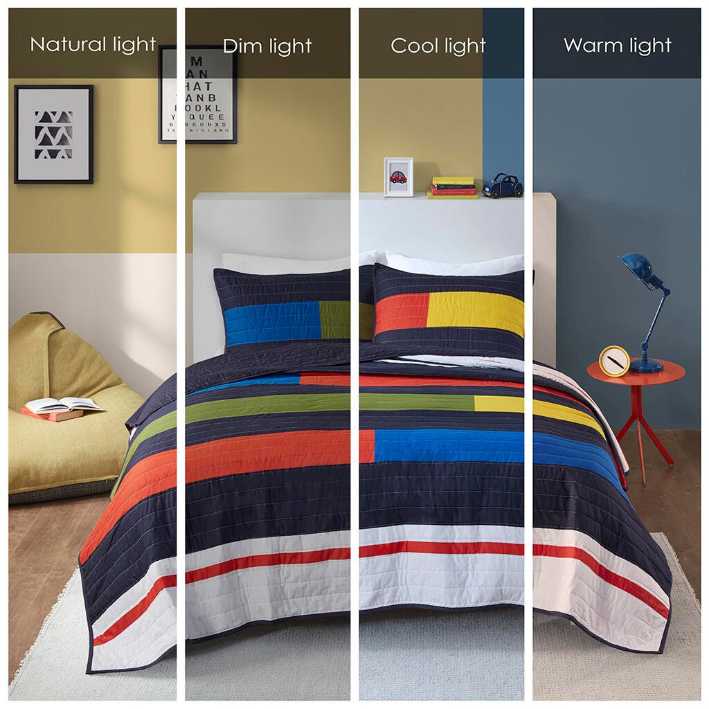 Urban Habitat Kids Stripe Printed Twin Quilt Set, Multi, large