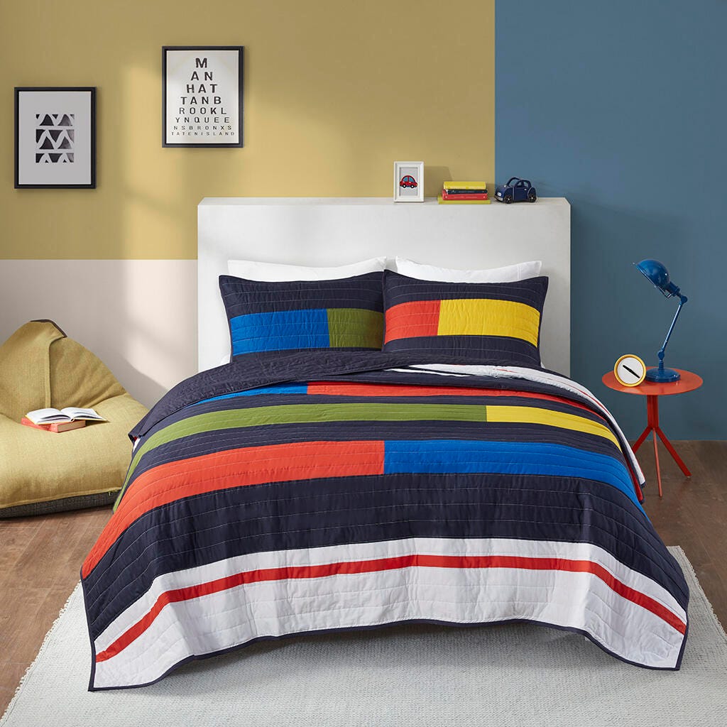 Urban Habitat Kids Stripe Printed Twin Quilt Set, Multi, large