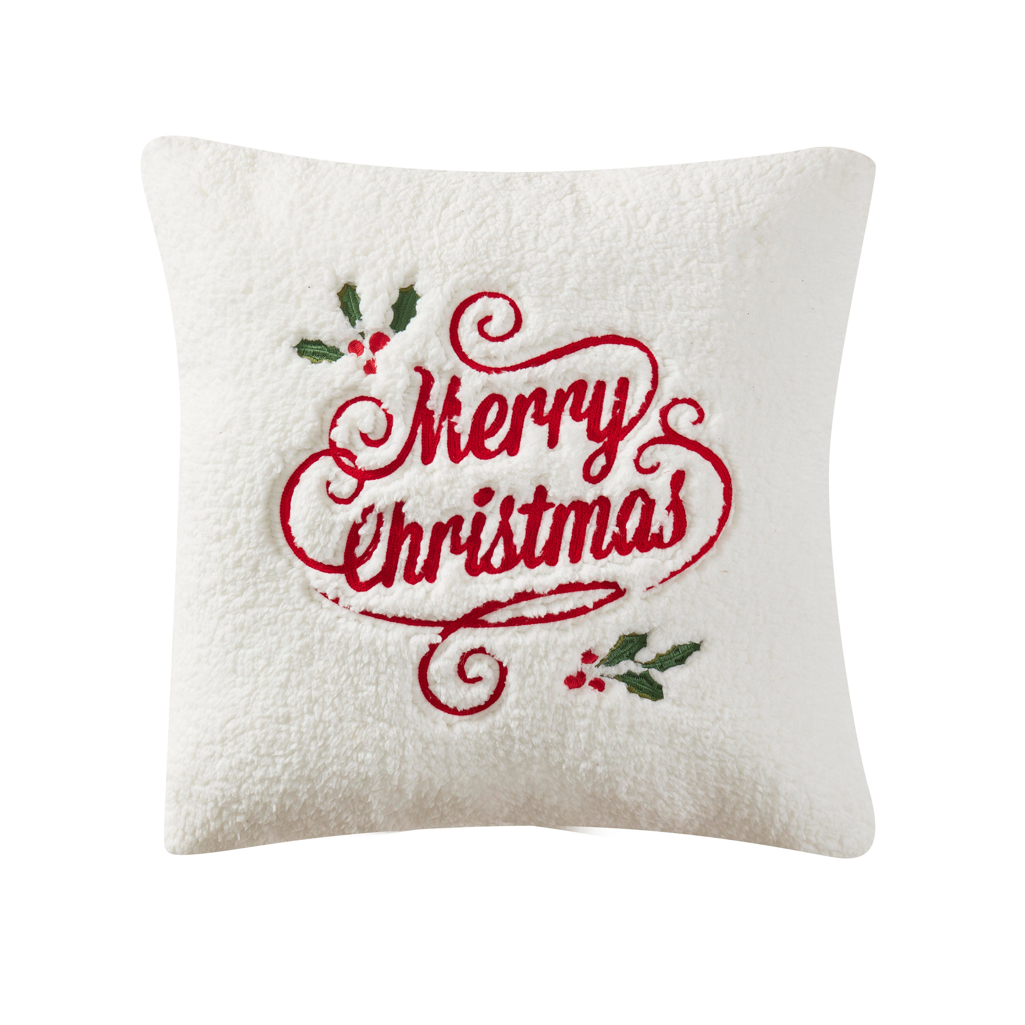 Merry Christmas Holly Square Decorative Throw Pillow, , large