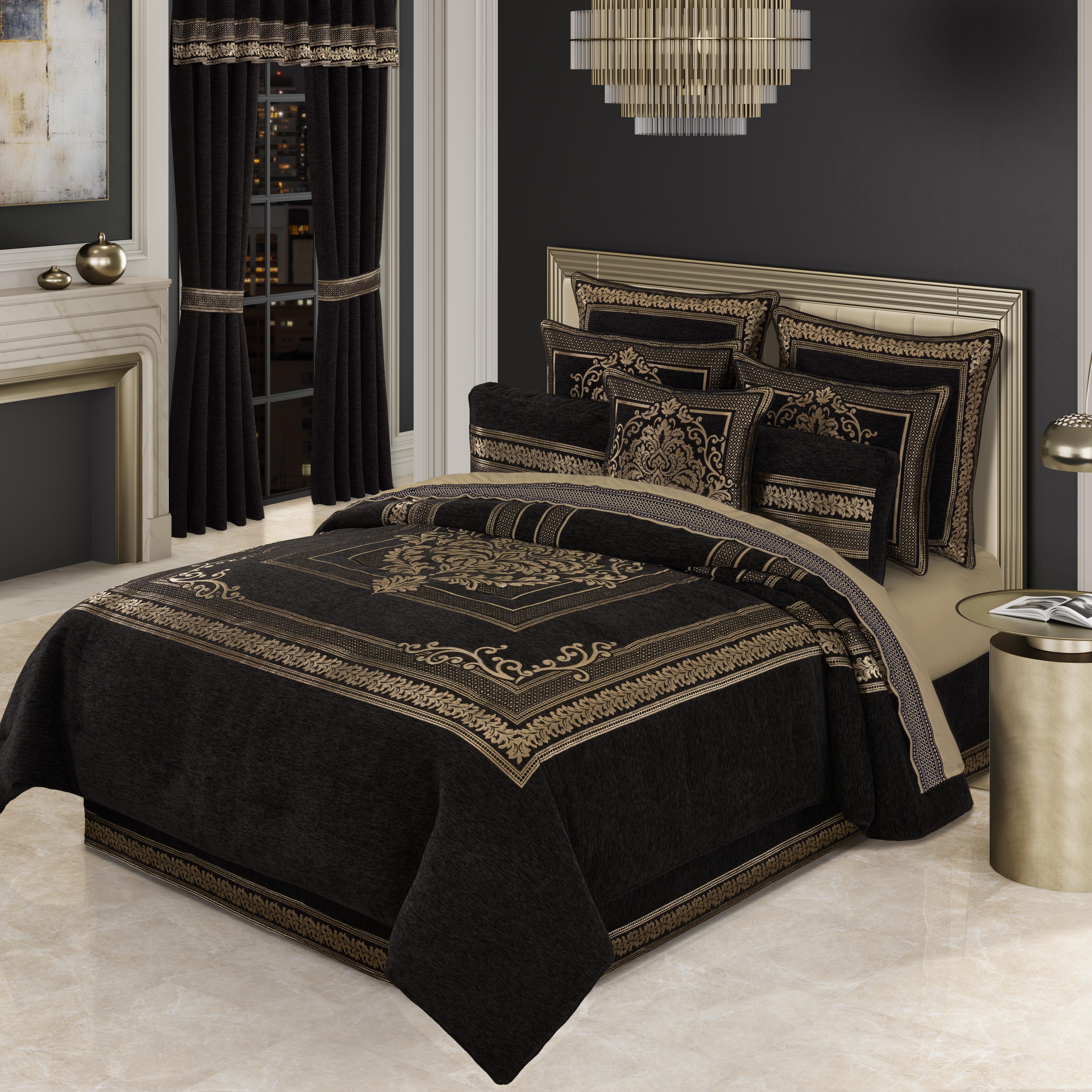 J. Queen New York Laurenza King 4 Piece Comforter Set, Black, large