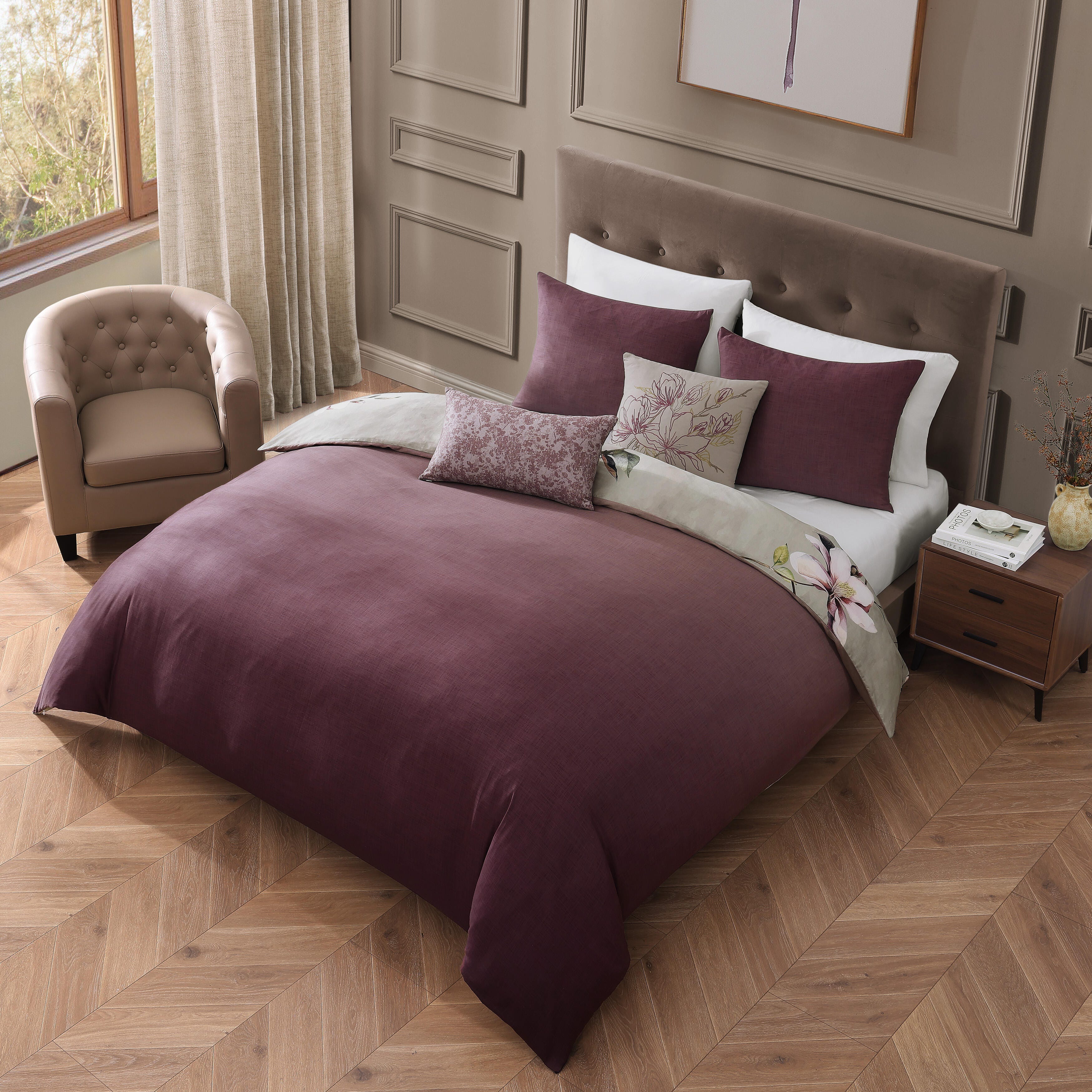 Bebejan® Purple Lilies 5 Piece Reversible King Comforter Set, Green, large