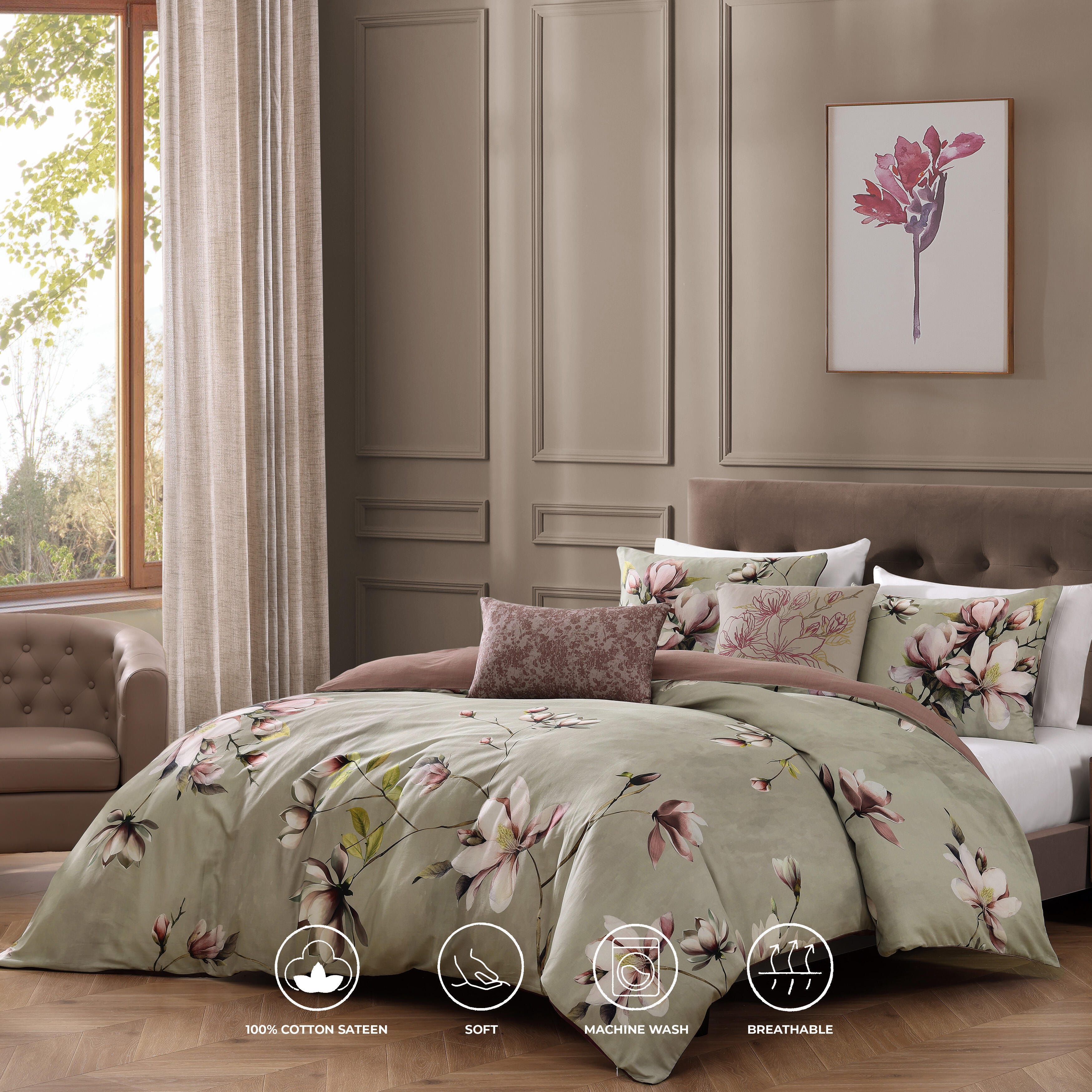 Bebejan® Purple Lilies 5 Piece Reversible King Comforter Set, Green, large