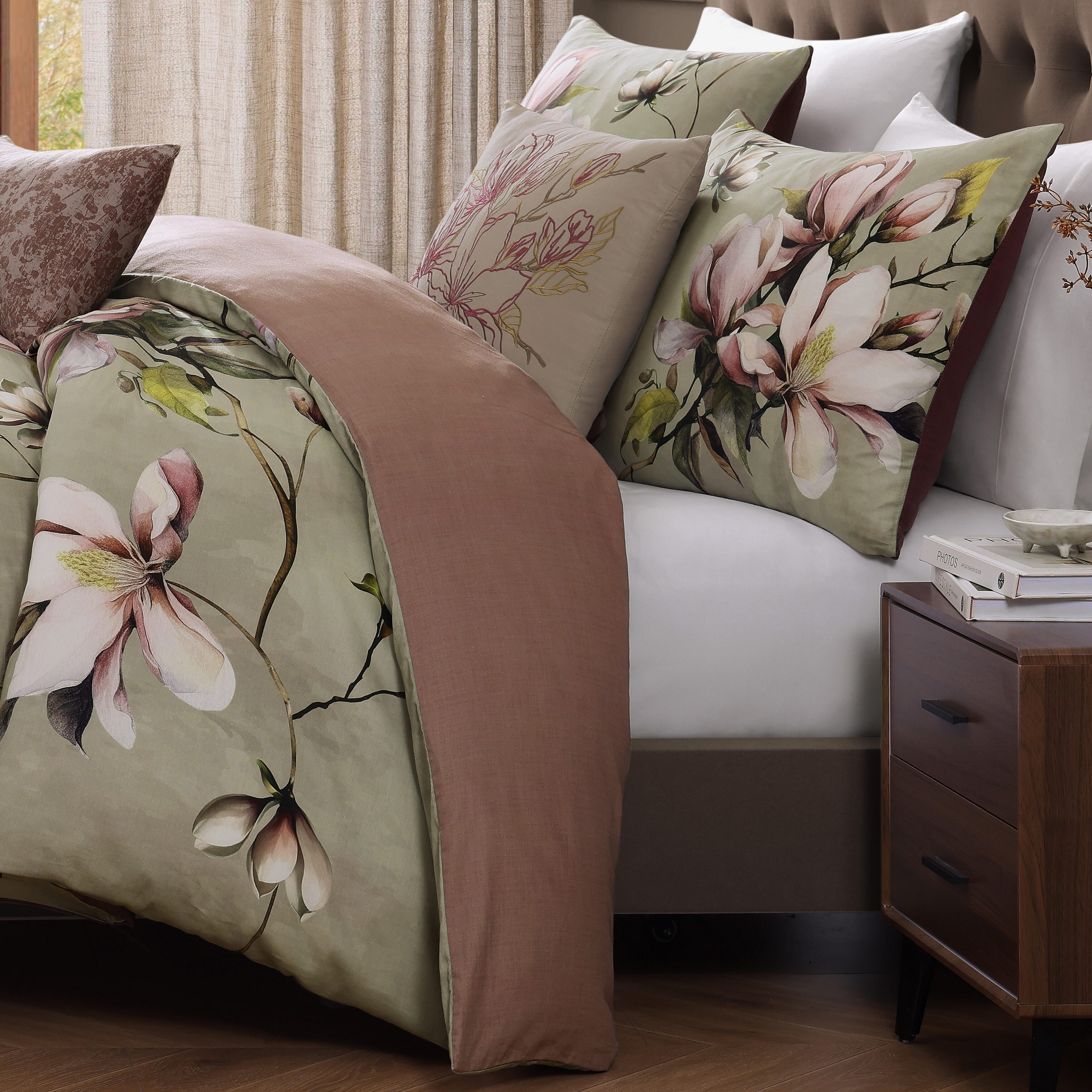 Bebejan® Purple Lilies 5 Piece Reversible King Comforter Set, Green, large