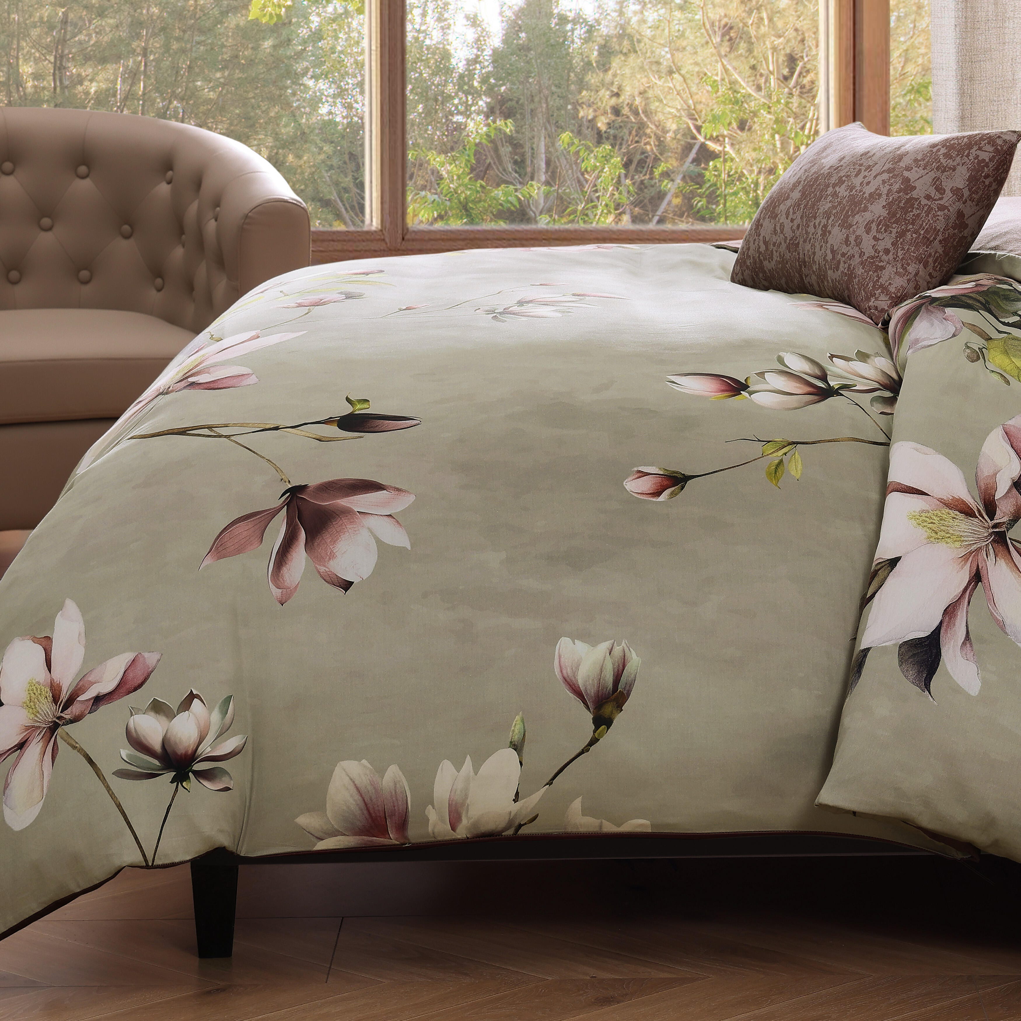 Bebejan® Purple Lilies 5 Piece Reversible King Comforter Set, Green, large