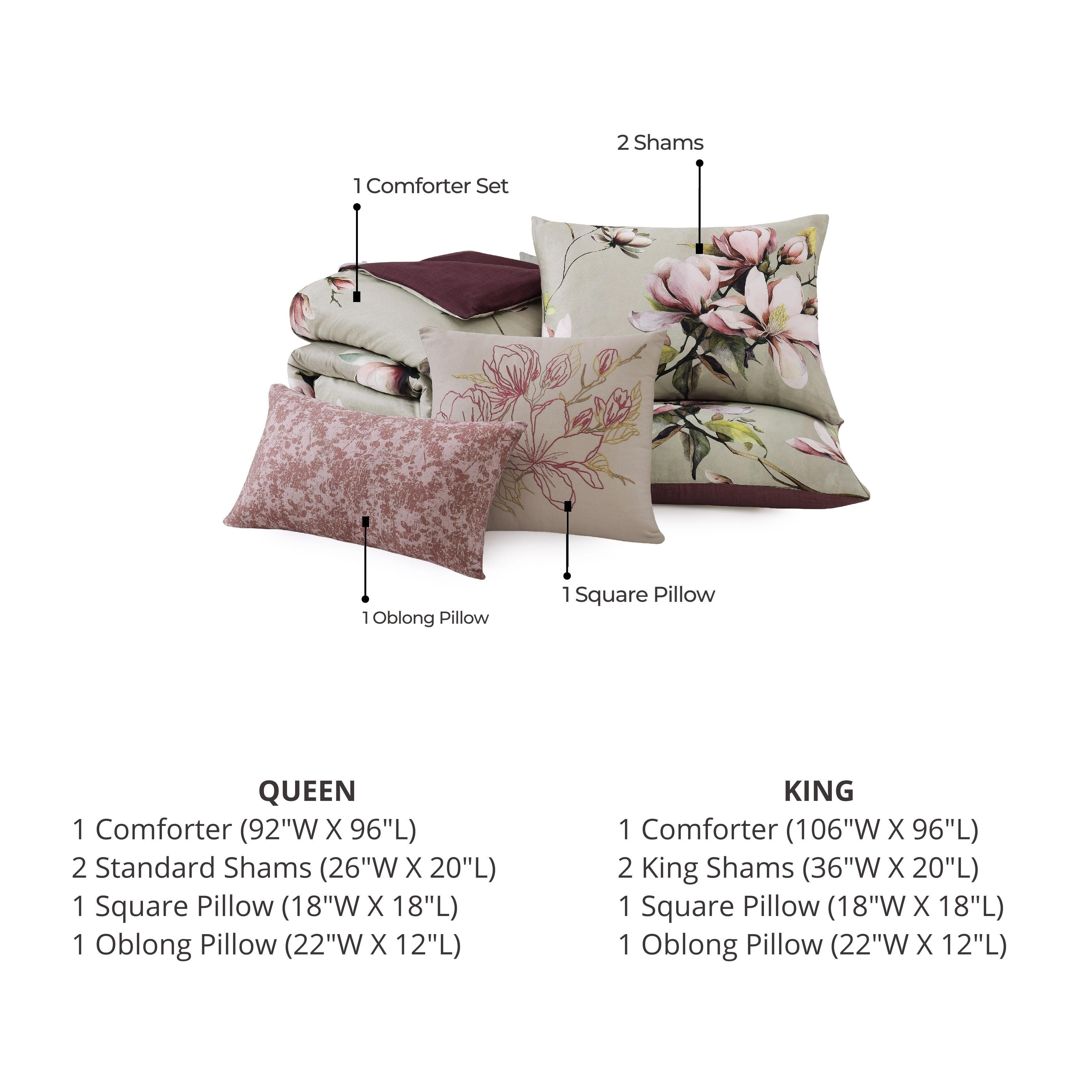 Bebejan® Purple Lilies 5 Piece Reversible Queen Comforter Set, Green, large