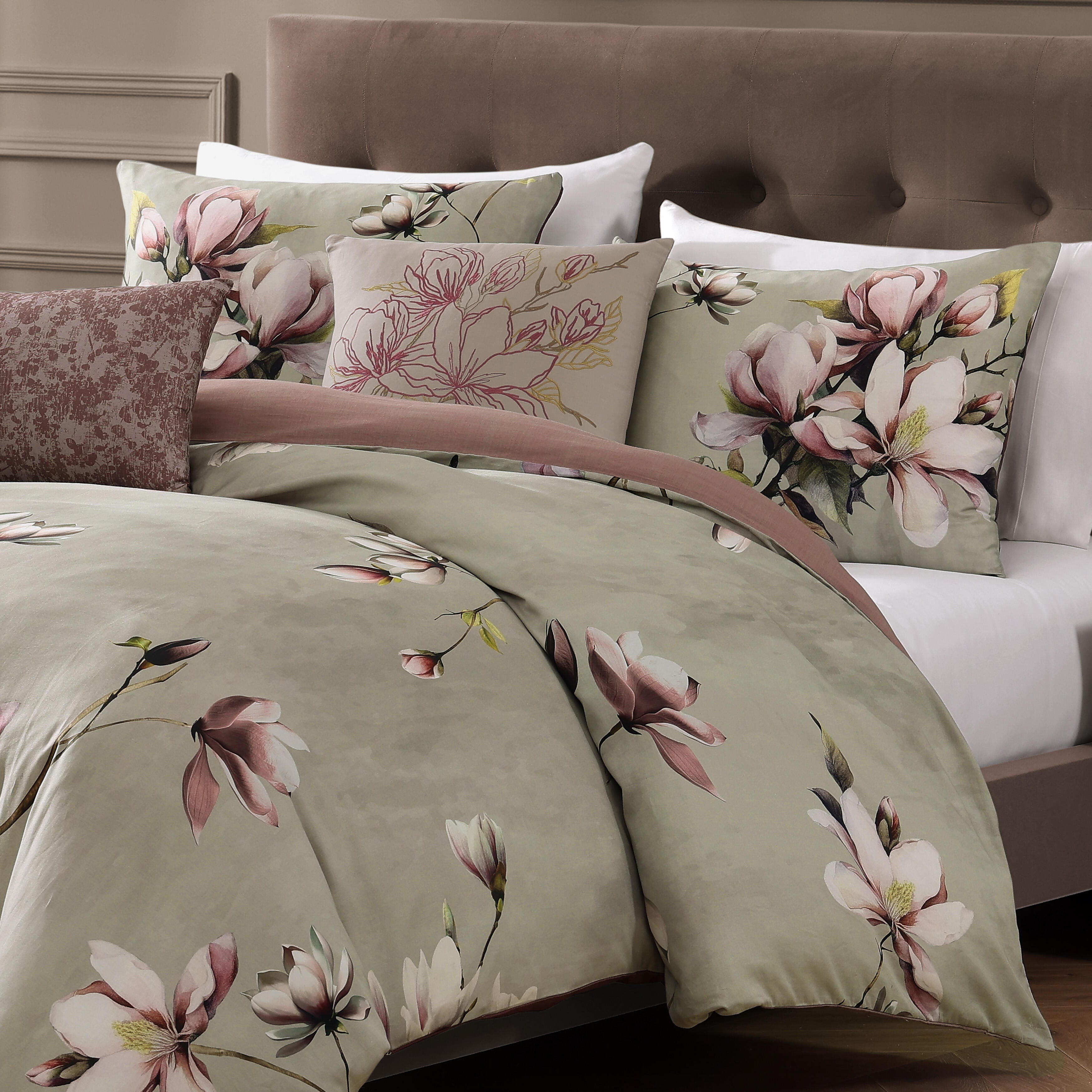 Bebejan® Purple Lilies 5 Piece Reversible Queen Comforter Set, Green, large