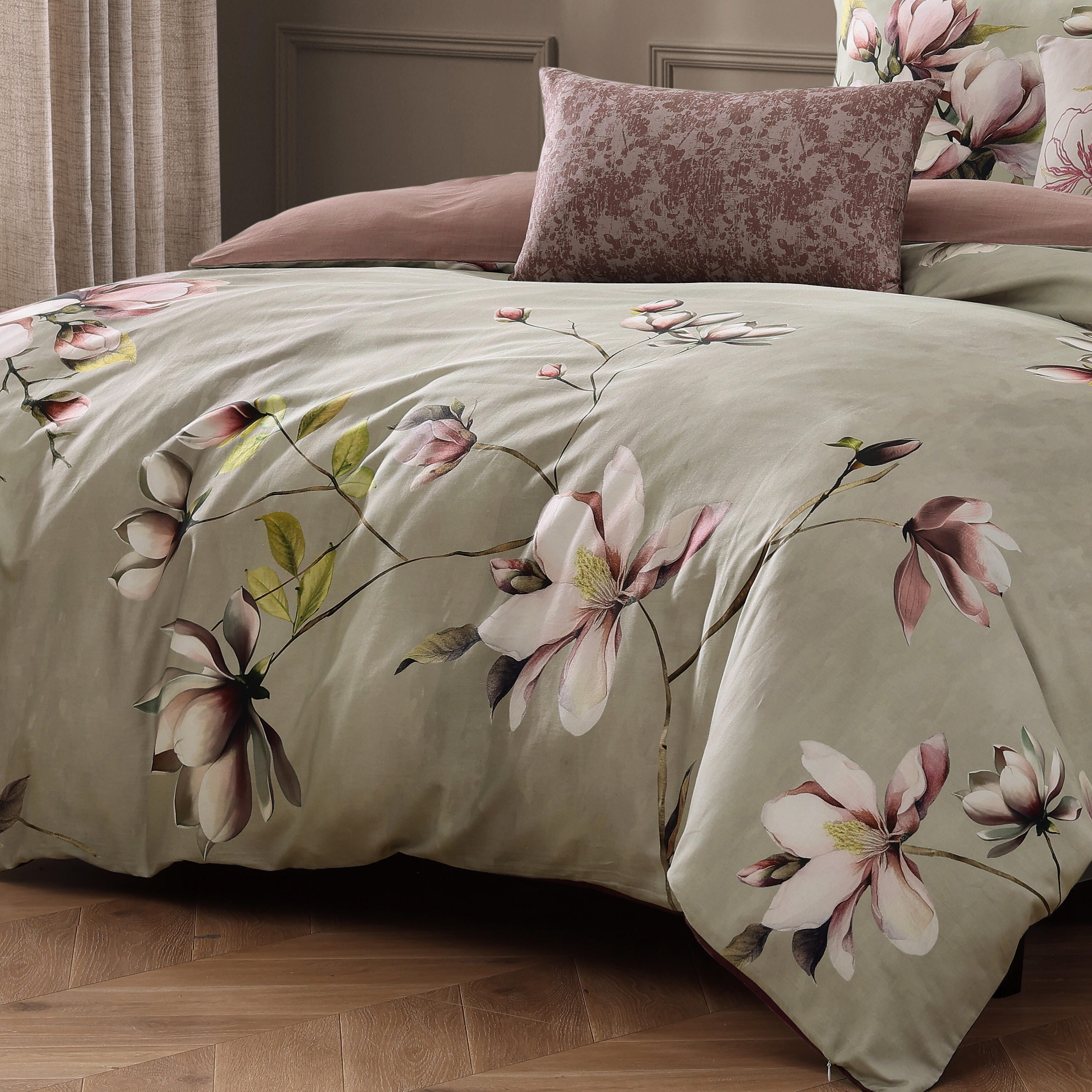 Bebejan® Purple Lilies 5 Piece Reversible Queen Comforter Set, Green, large