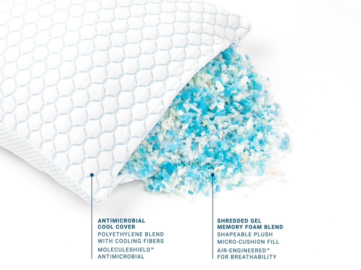 MOLECULE Infinity PRO Cooling Gel Memory Foam Adjustable Standard Pillow, White, large