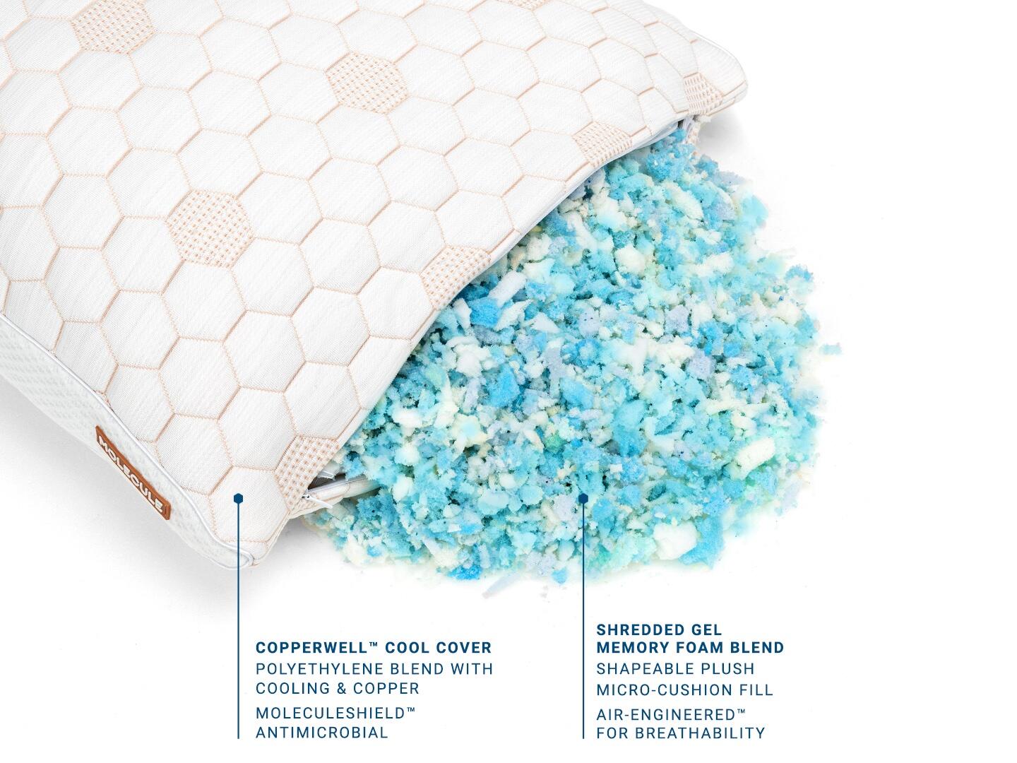 MOLECULE CopperWELL Cooling Gel Memory Foam Adjustable King Pillow, White, large