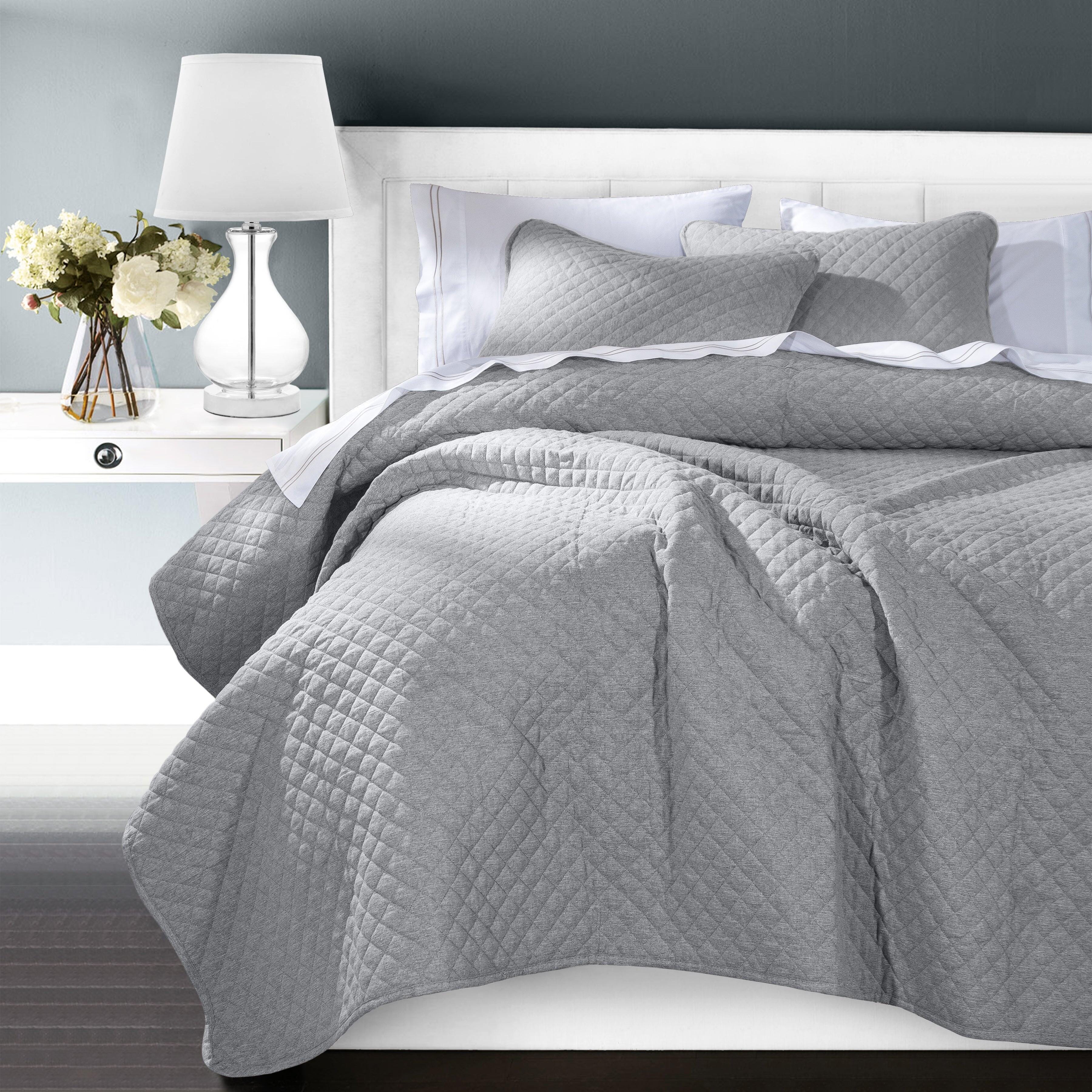 Indigo Hill Anna Diamond 3-Piece Full/Queen Quilted Coverlet Set, Gray, rollover