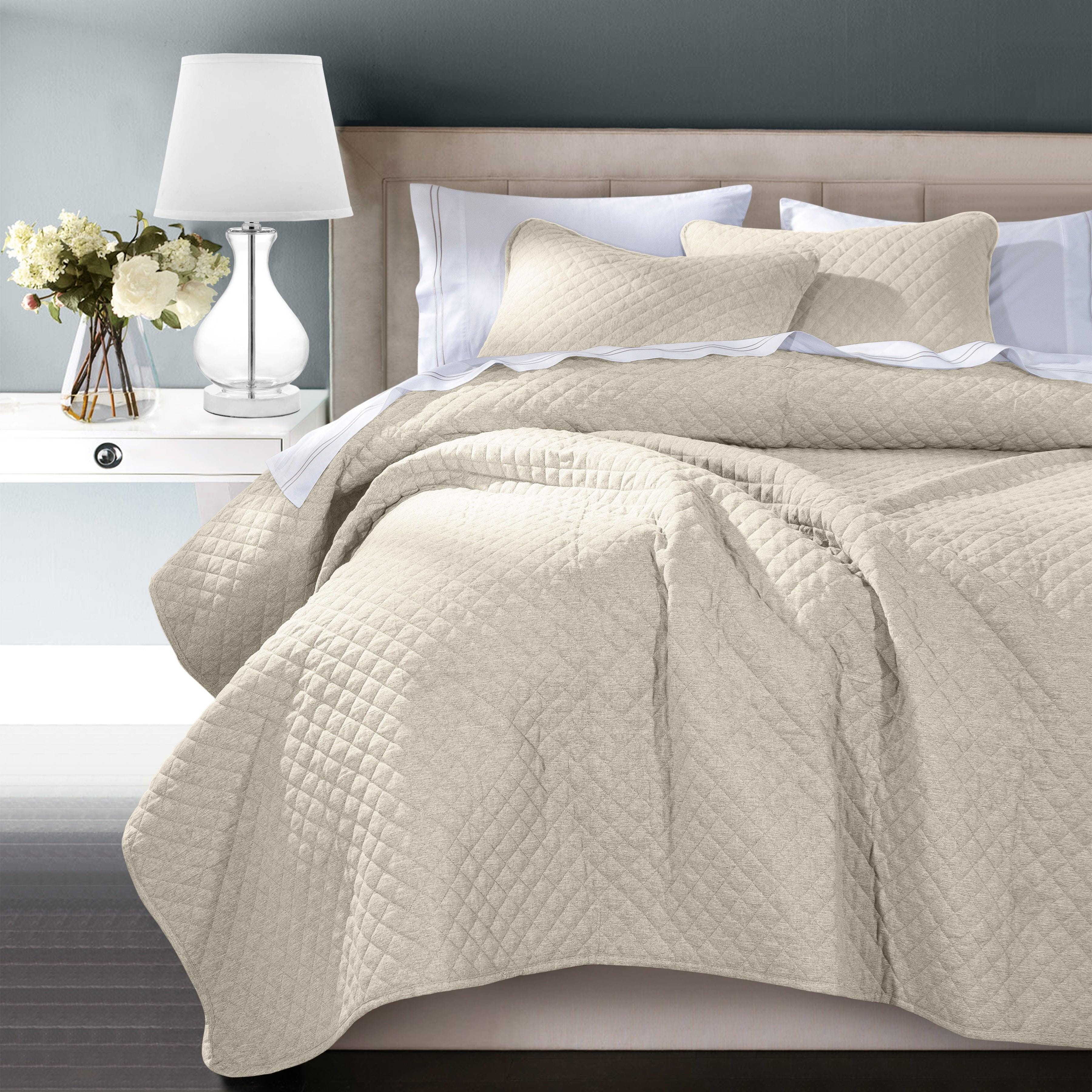 Indigo Hill Anna Diamond 1-Piece Twin Quilted Coverlet, Light Tan, large