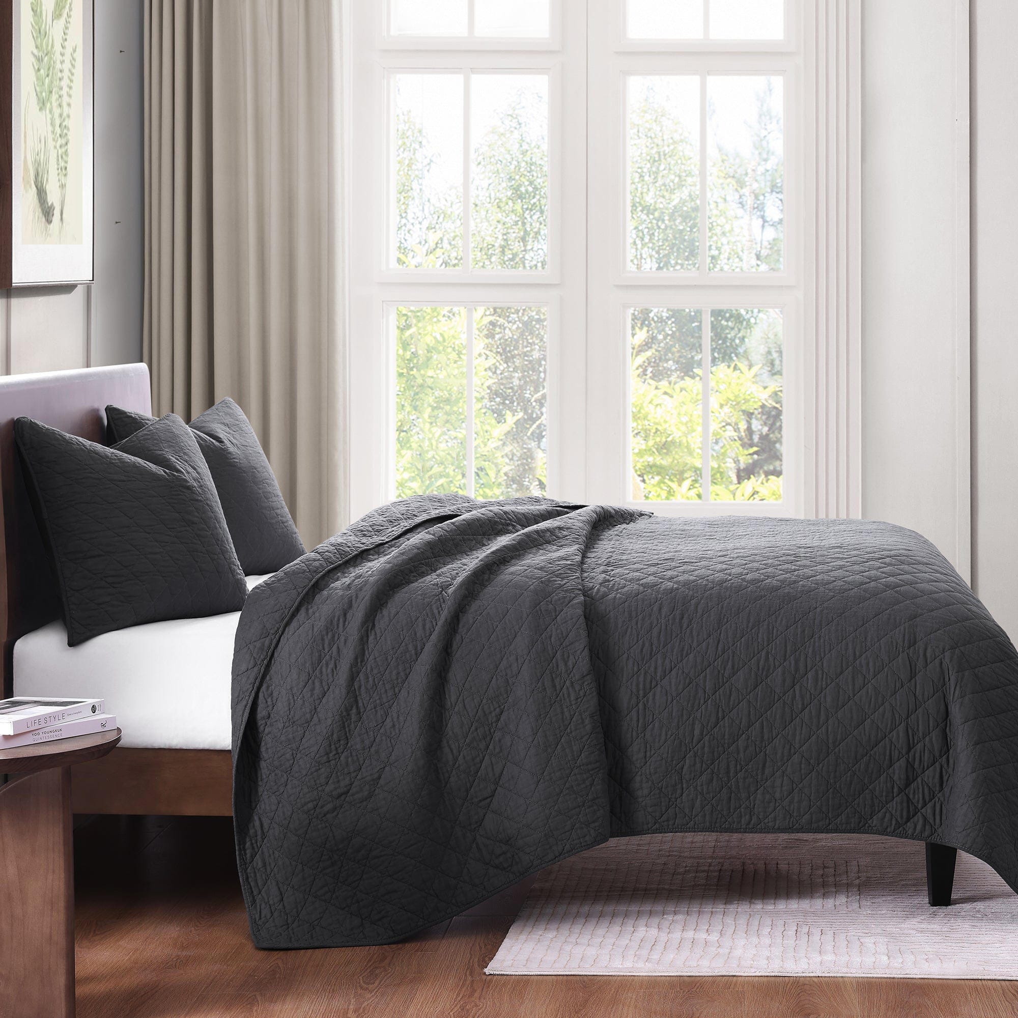 Indigo Hill 3-Piece King Comfort Quilt Set, Charcoal, large