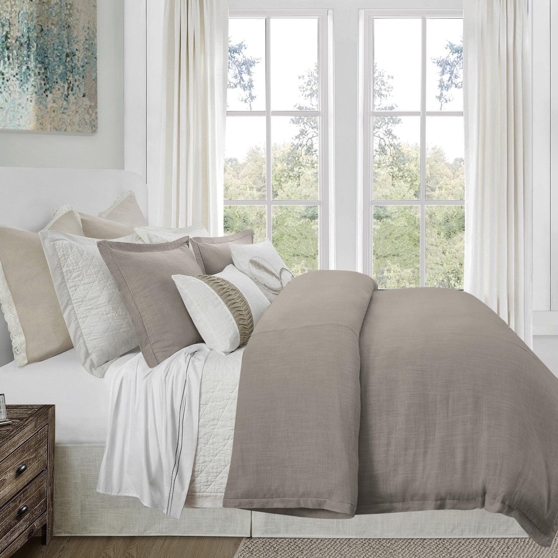 HiEnd Accents Hera 3-Piece King Duvet Cover Set, Taupe, large