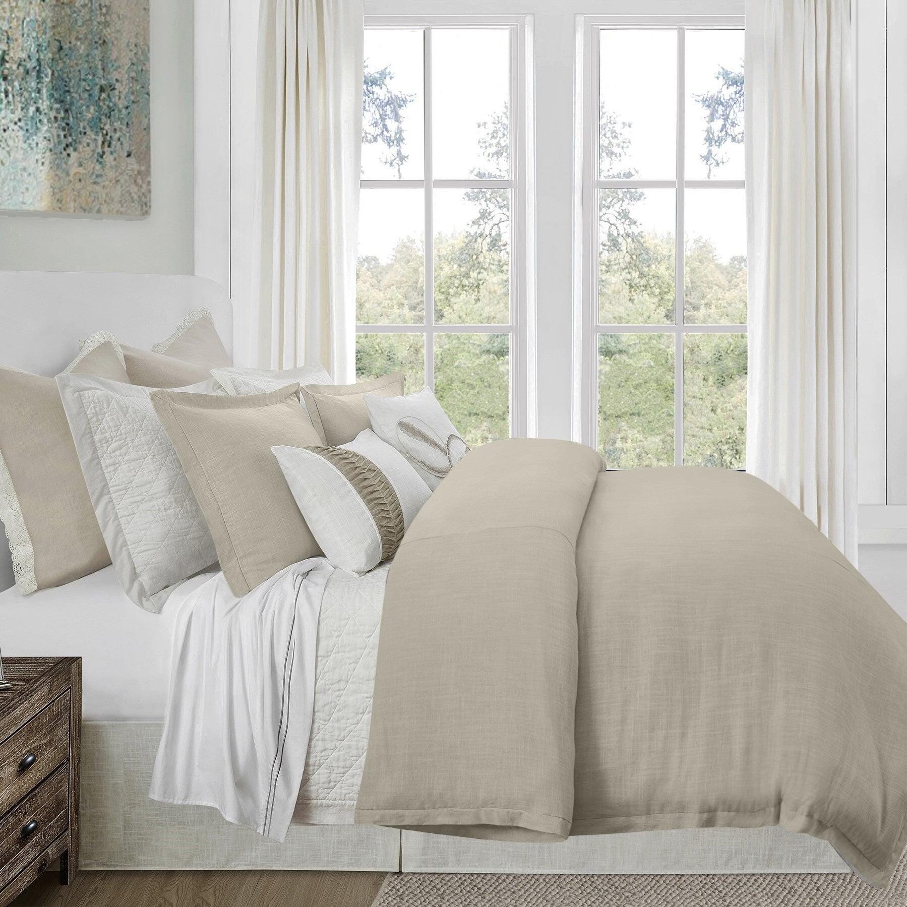HiEnd Accents Hera 3-Piece Queen Comforter Set, Light Tan, large