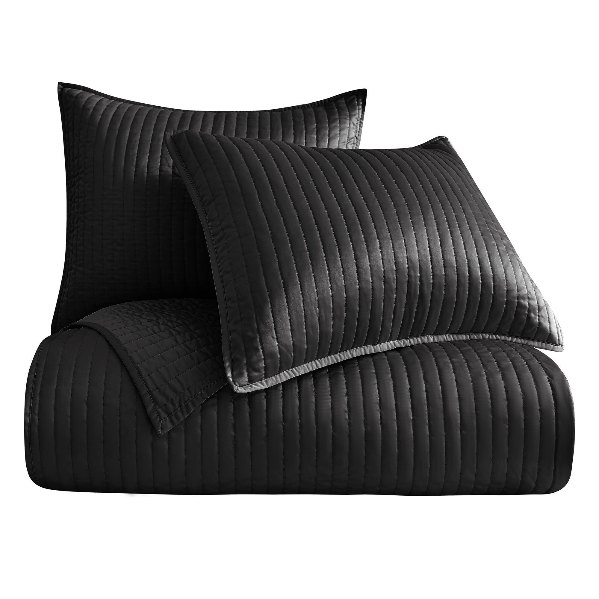 Indigo Hill Satin Channel 3-Piece Full/Queen Quilt Set, Black, rollover