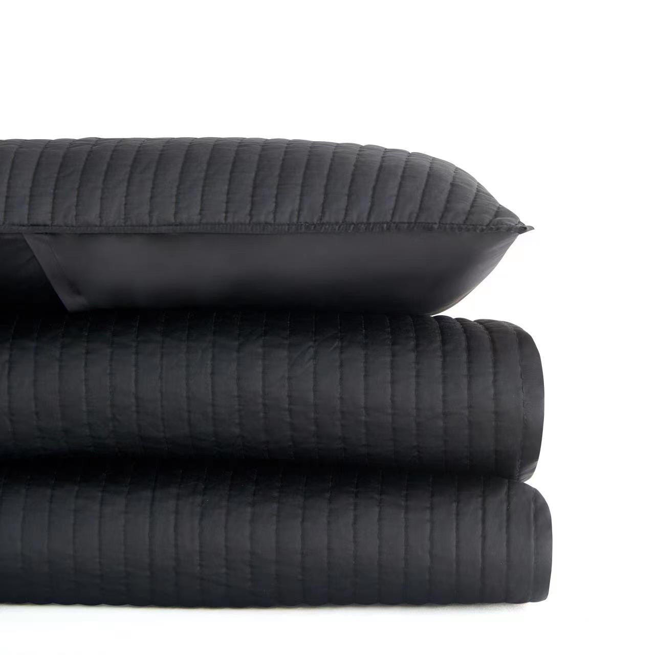 Indigo Hill Satin Channel 3-Piece Full/Queen Quilt Set, Black, large