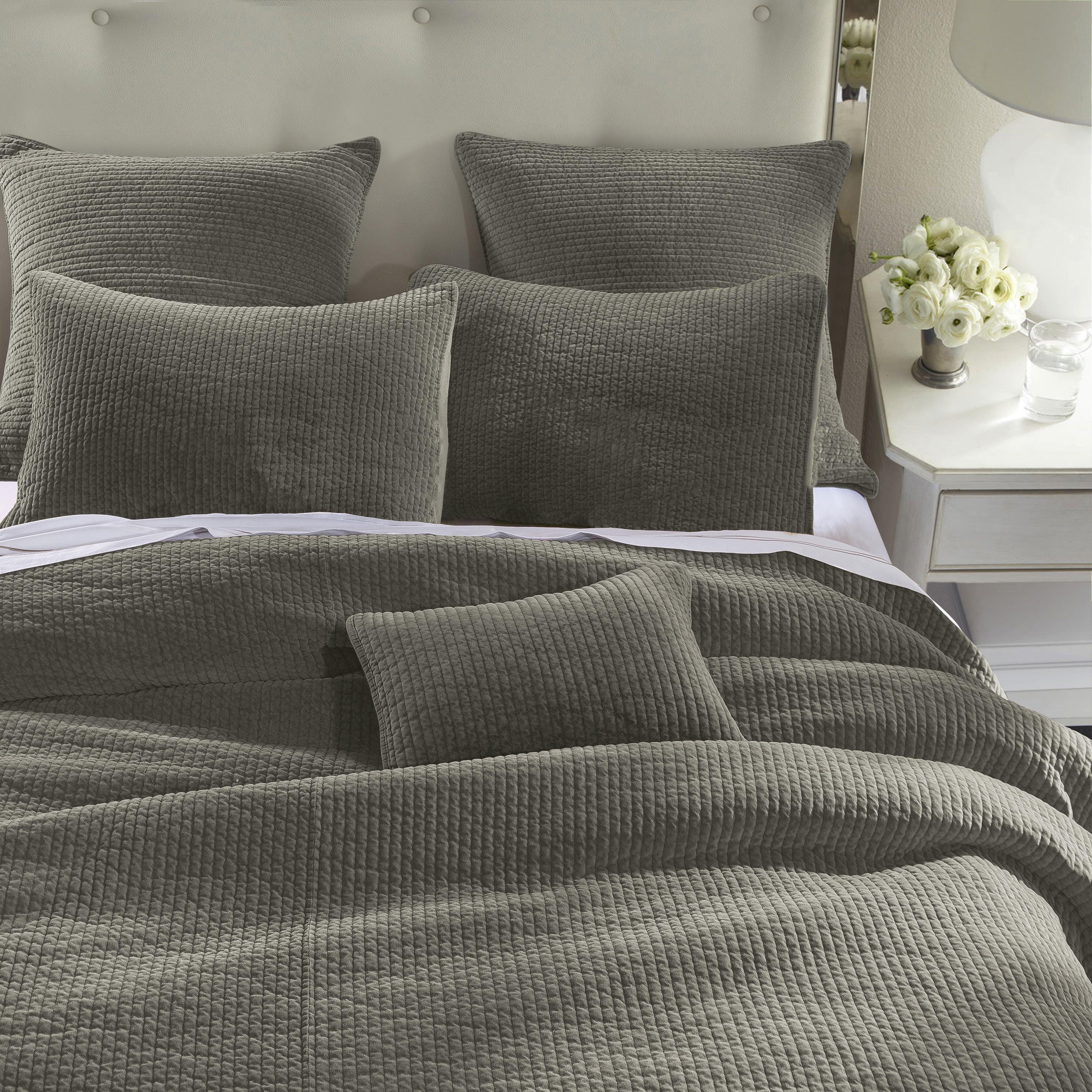 HiEnd Accents Stonewashed Full/Queen Velvet Quilt, Gray, rollover