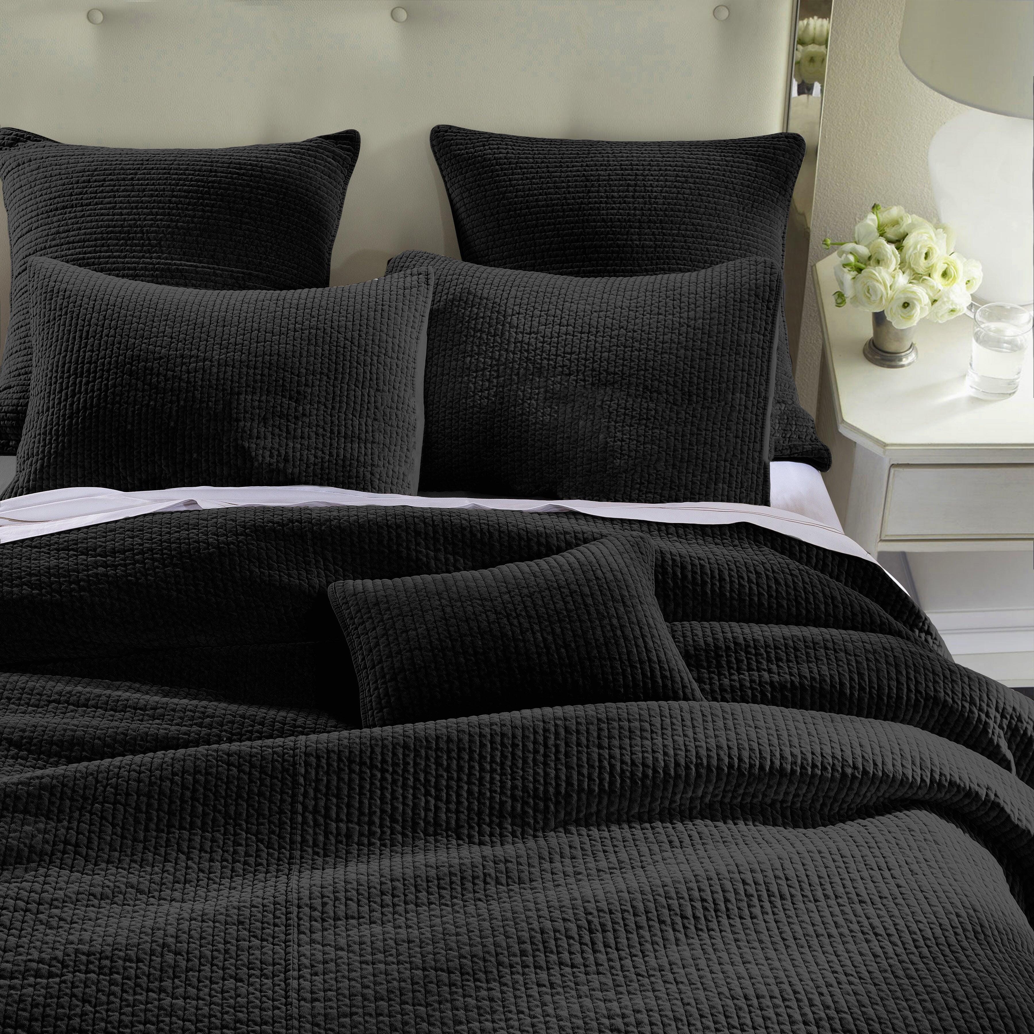 HiEnd Accents Stonewashed King Velvet Quilt, Black, rollover