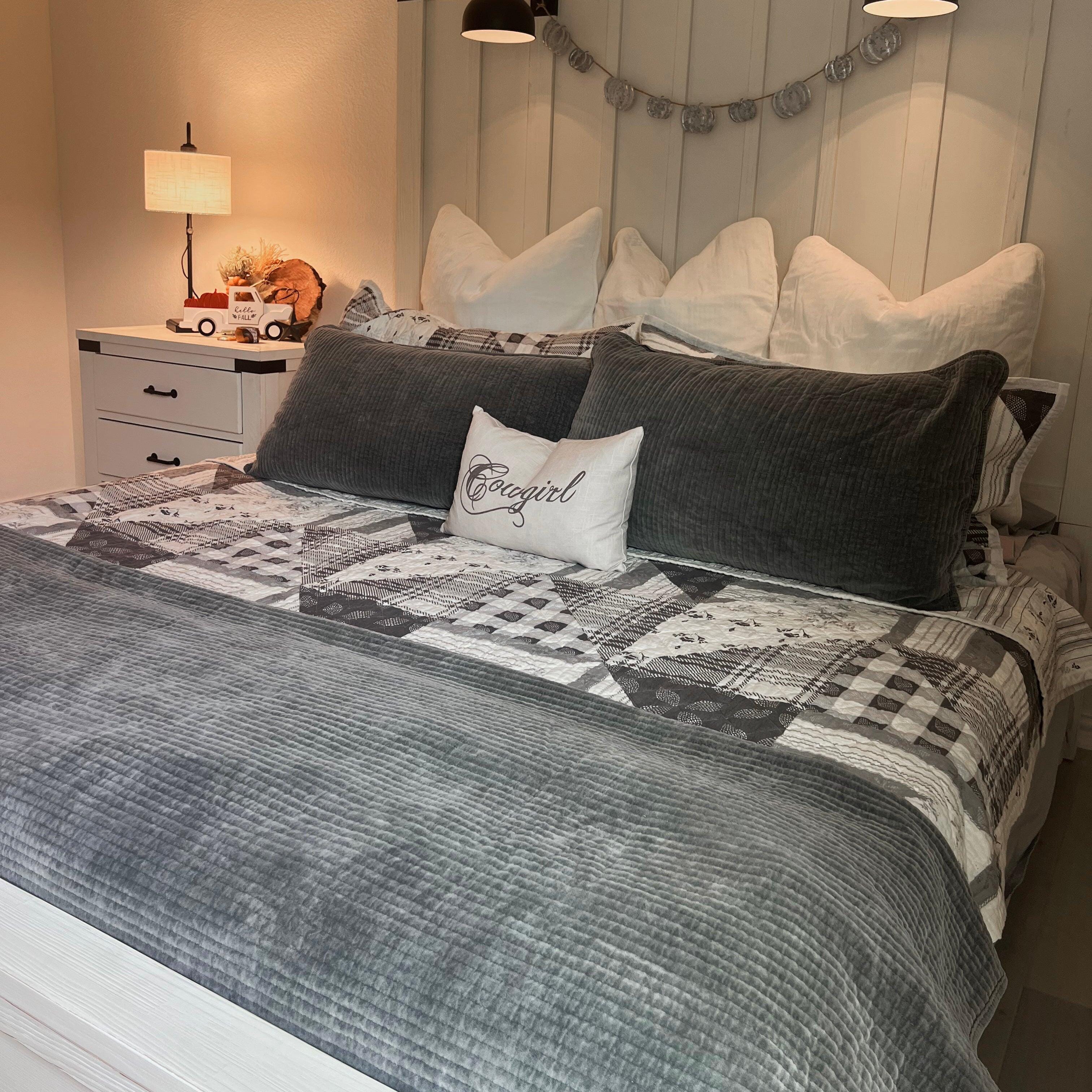 HiEnd Accents Stonewashed 3-Piece Full/Queen Quilt Set, Gray, large