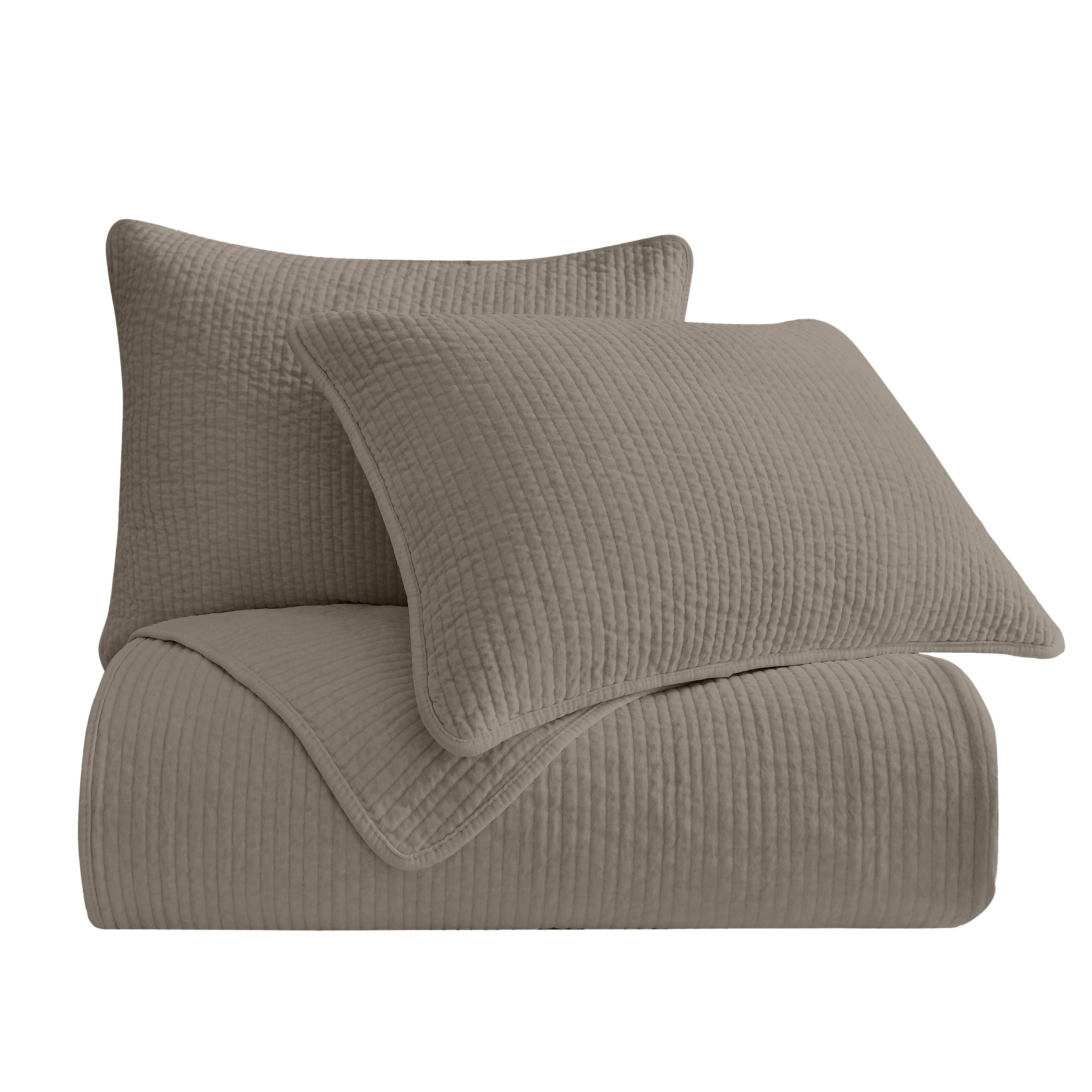 HiEnd Accents Stonewashed 3-Piece Full/Queen Quilt Set, Taupe, rollover