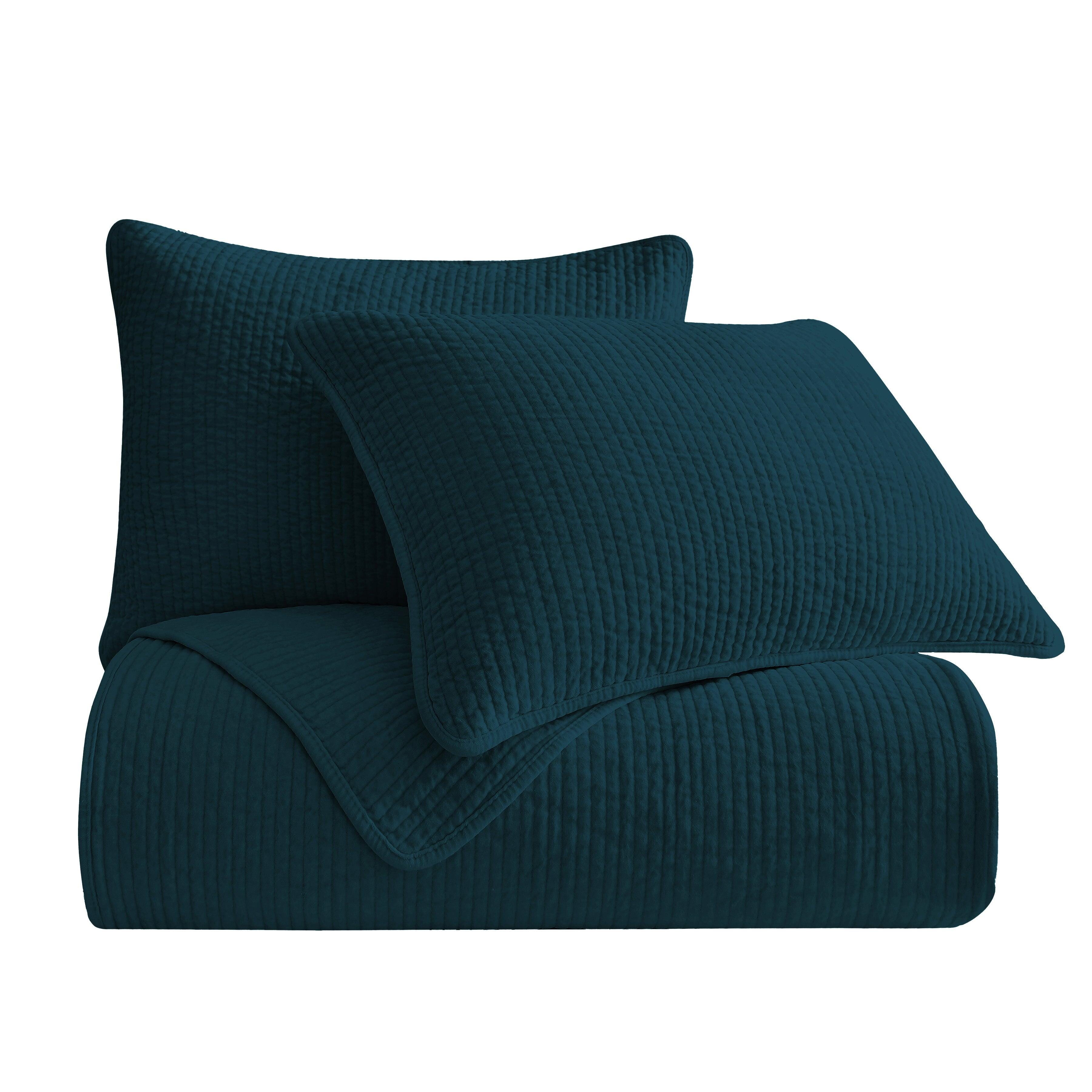 HiEnd Accents Stonewashed 3-Piece Full/Queen Quilt Set, Deep Blue, large