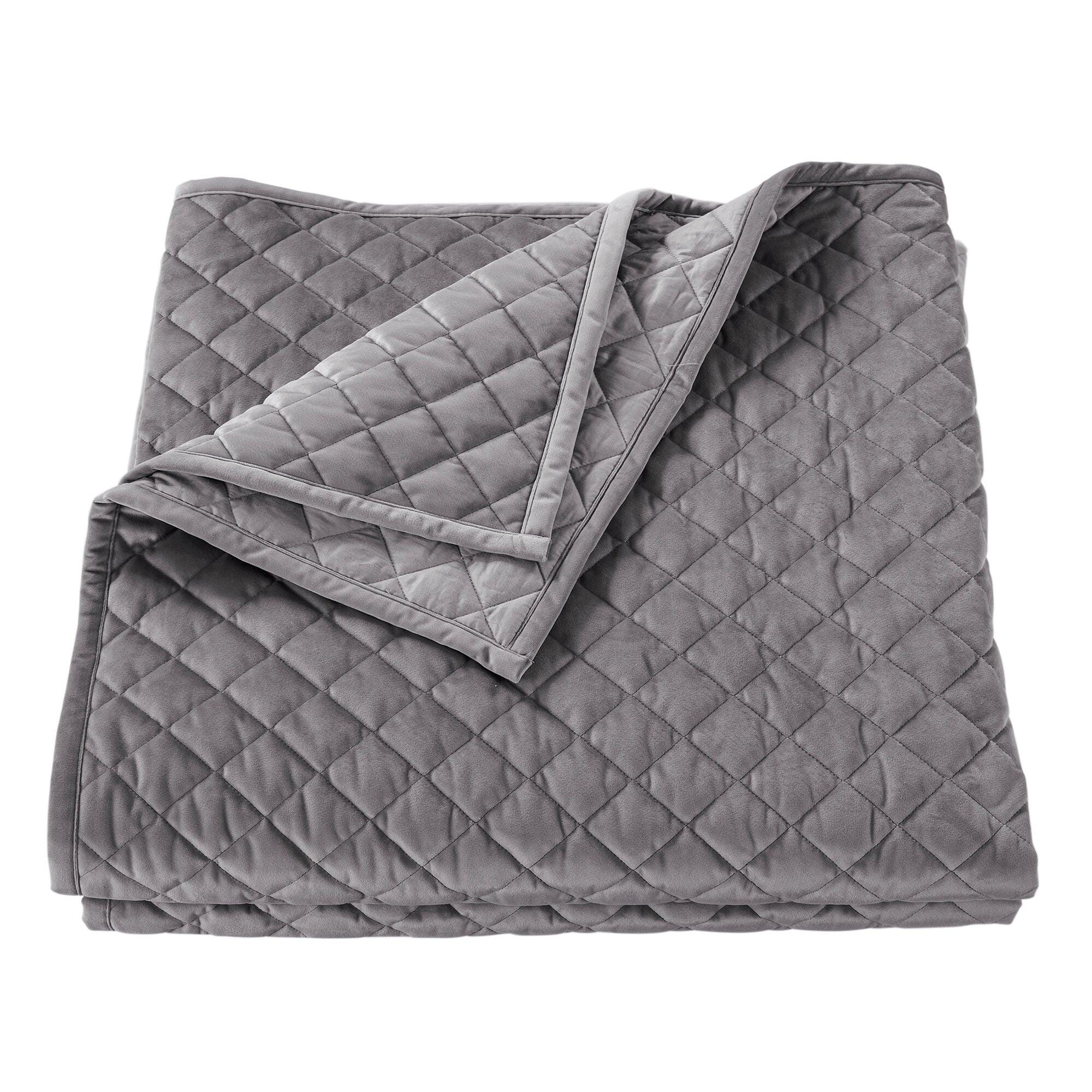 HiEnd Accents Diamond Twin Velvet Quilt, Gray, large