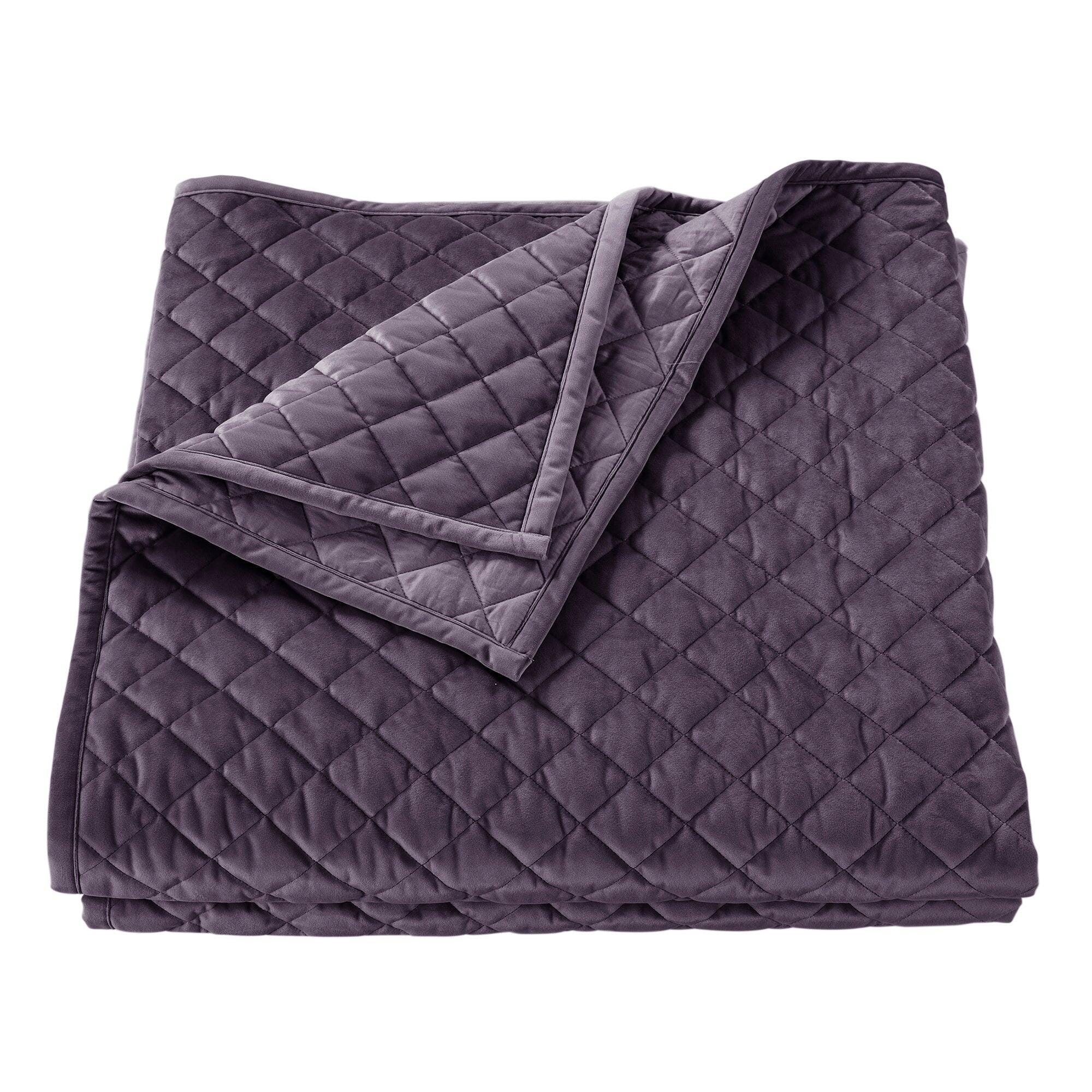 HiEnd Accents Diamond Full/Queen Velvet Quilt, Purple, rollover