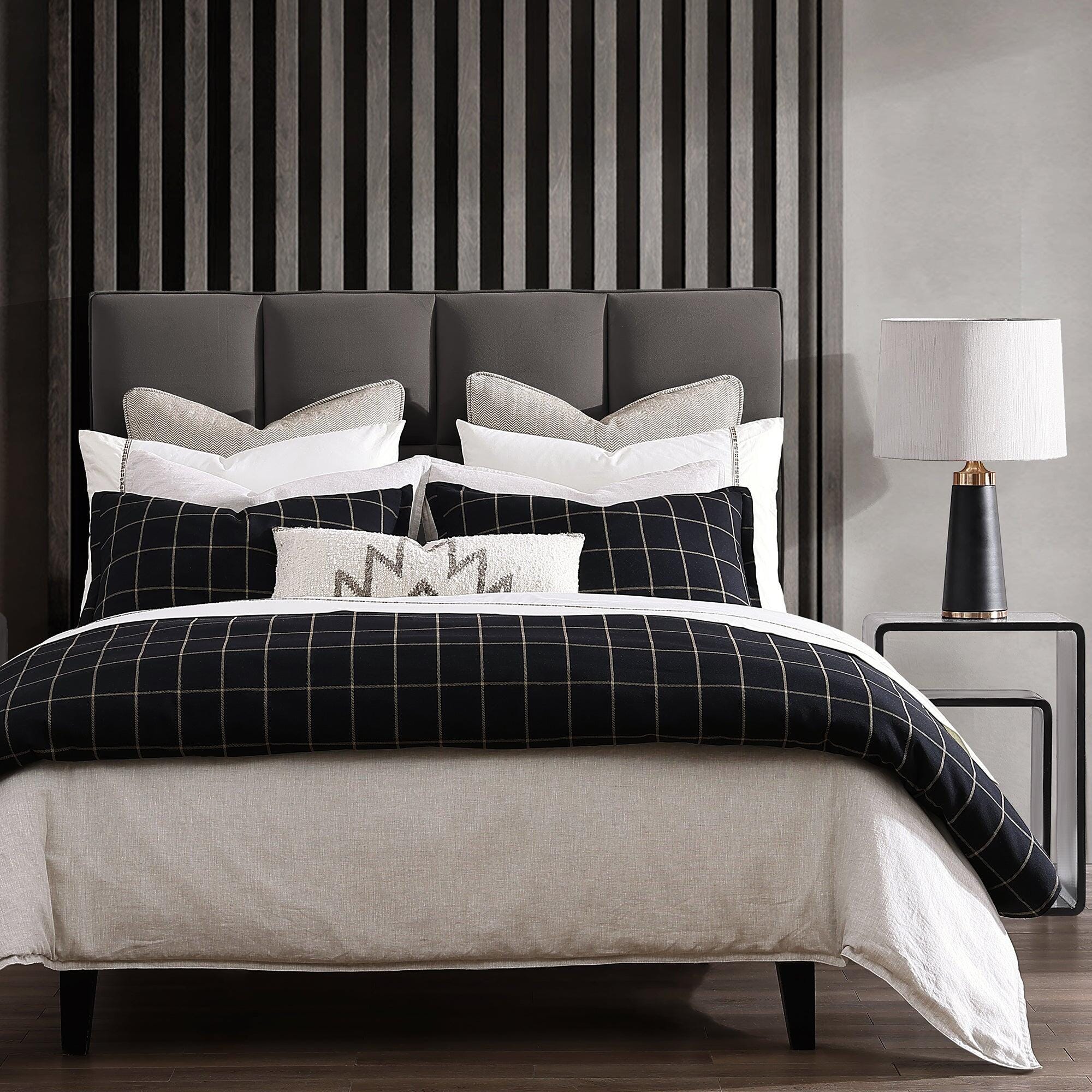 HiEnd Accents Windowpane 3-Piece Full Comforter Set, Black, rollover
