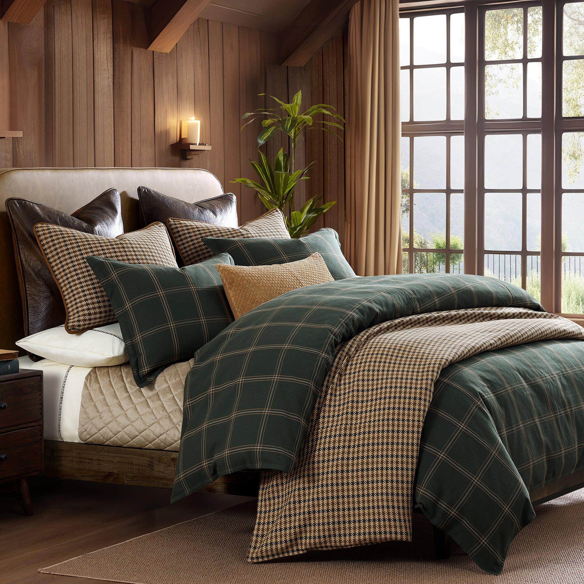 HiEnd Accents Windowpane 3-Piece Full Comforter Set, Hunter Green, large
