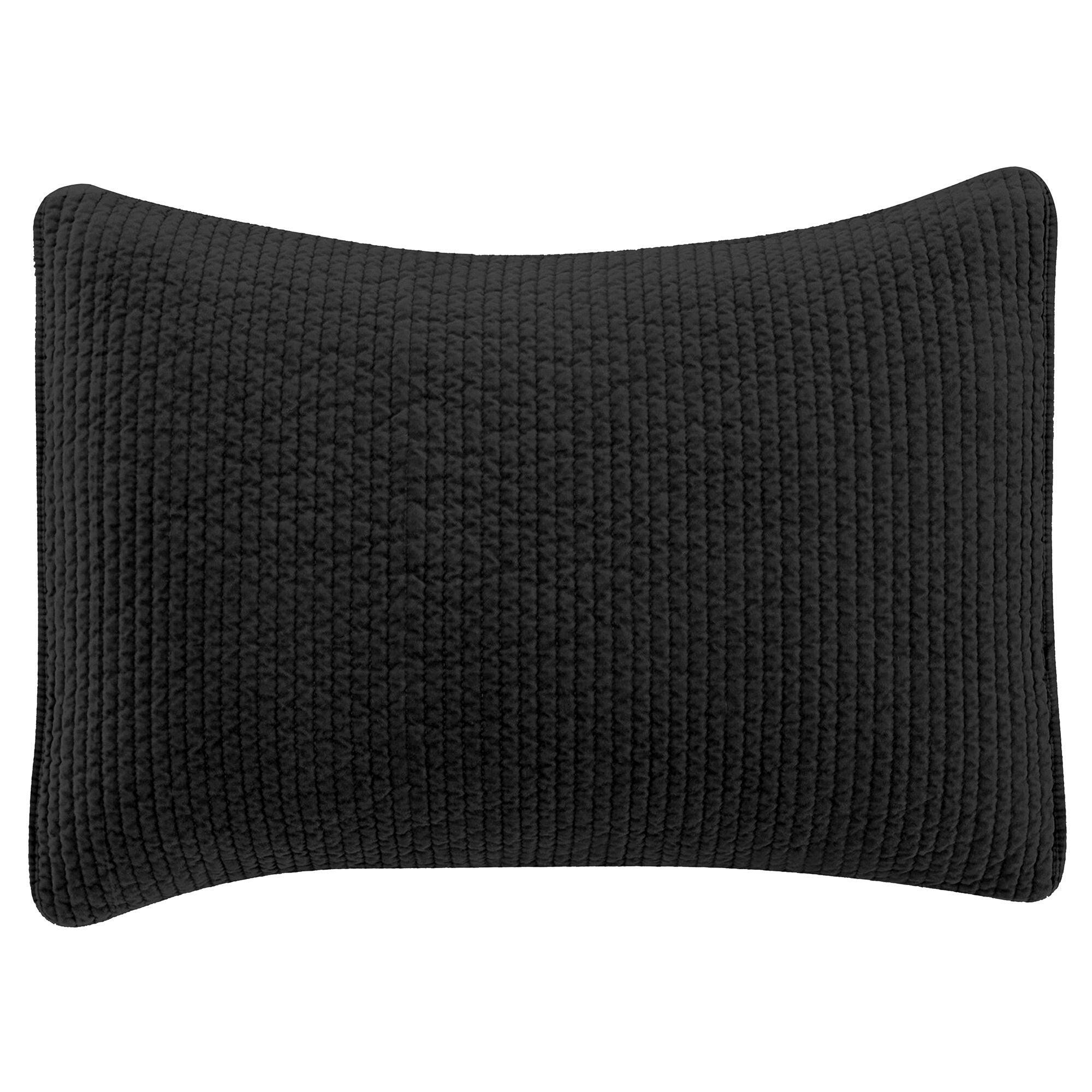 HiEnd Accents Stonewashed Quilted Pillow Sham, Black, rollover