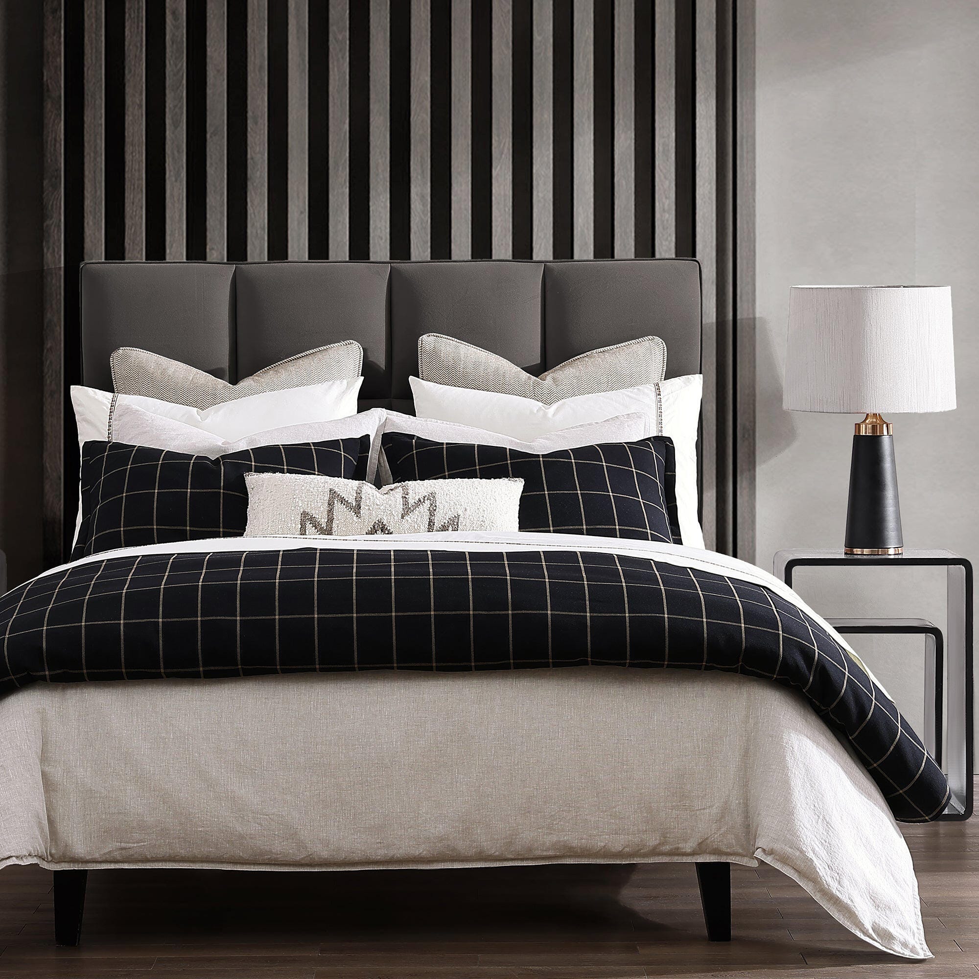 HiEnd Accents Windowpane 3-Piece Queen Duvet Cover Set, Black, large
