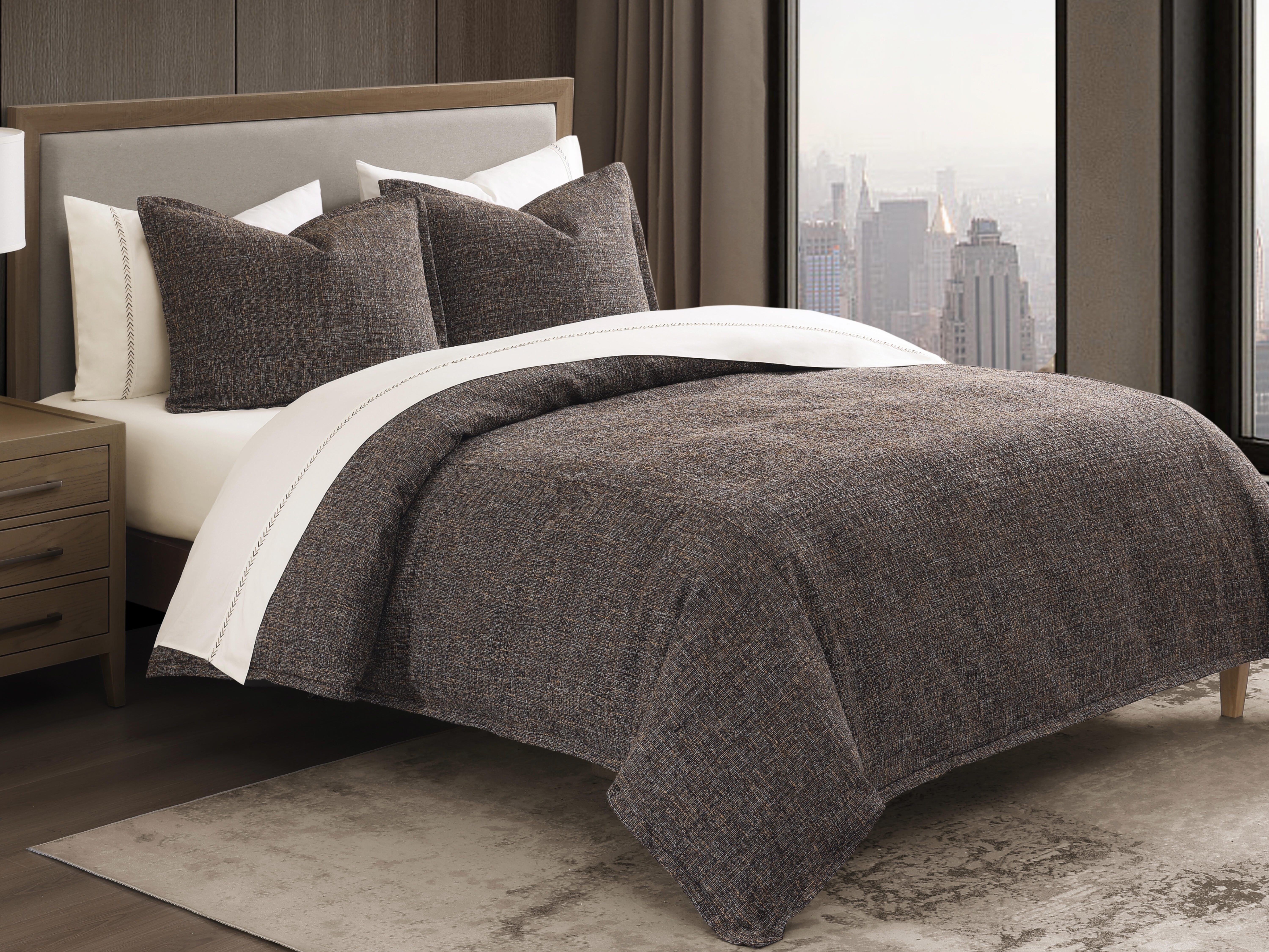 Ashley Luxe 3-Piece King Duvet Cover Set, Brown, large