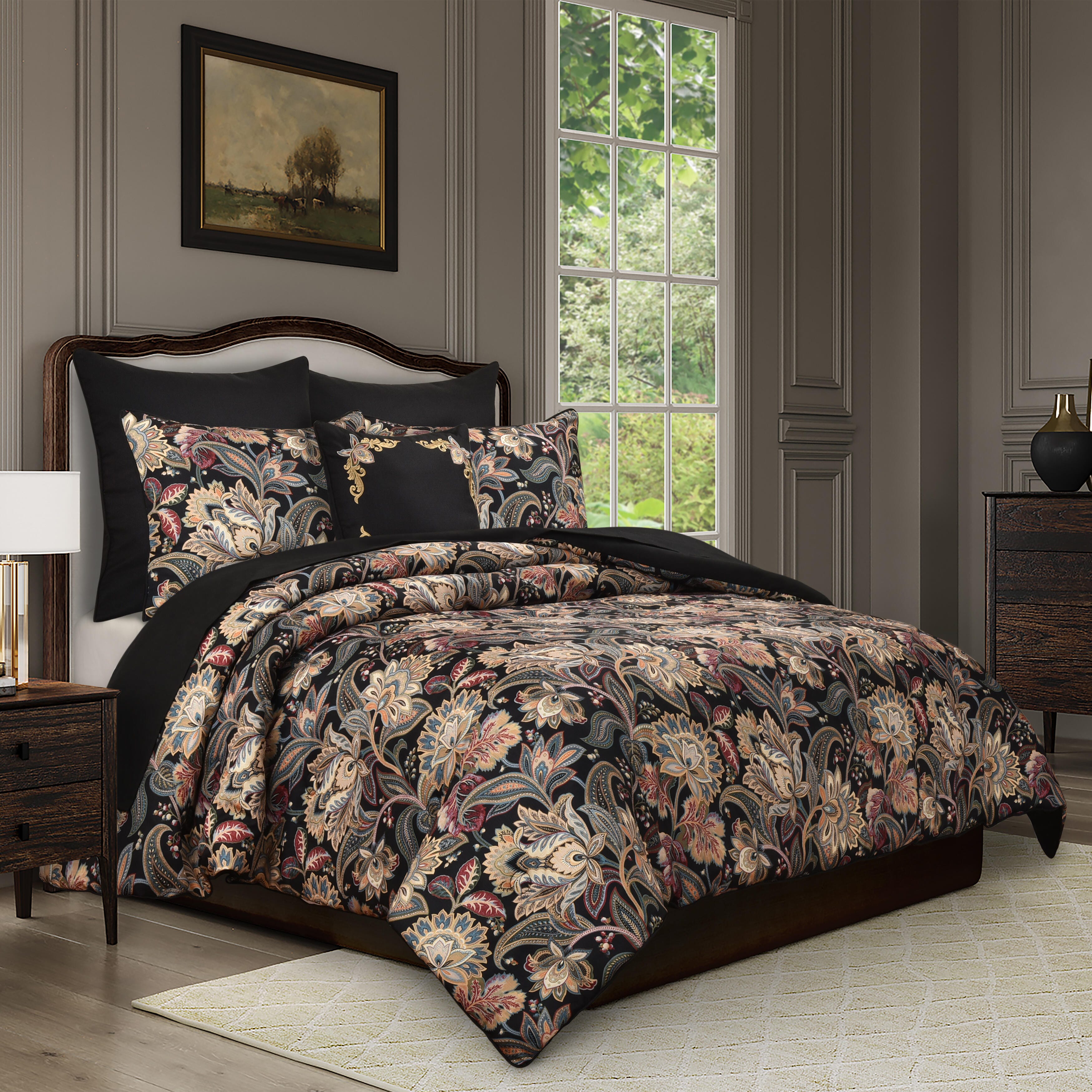 Royal Court Calabria 3 Piece Full/Queen Comforter Set, Black, large