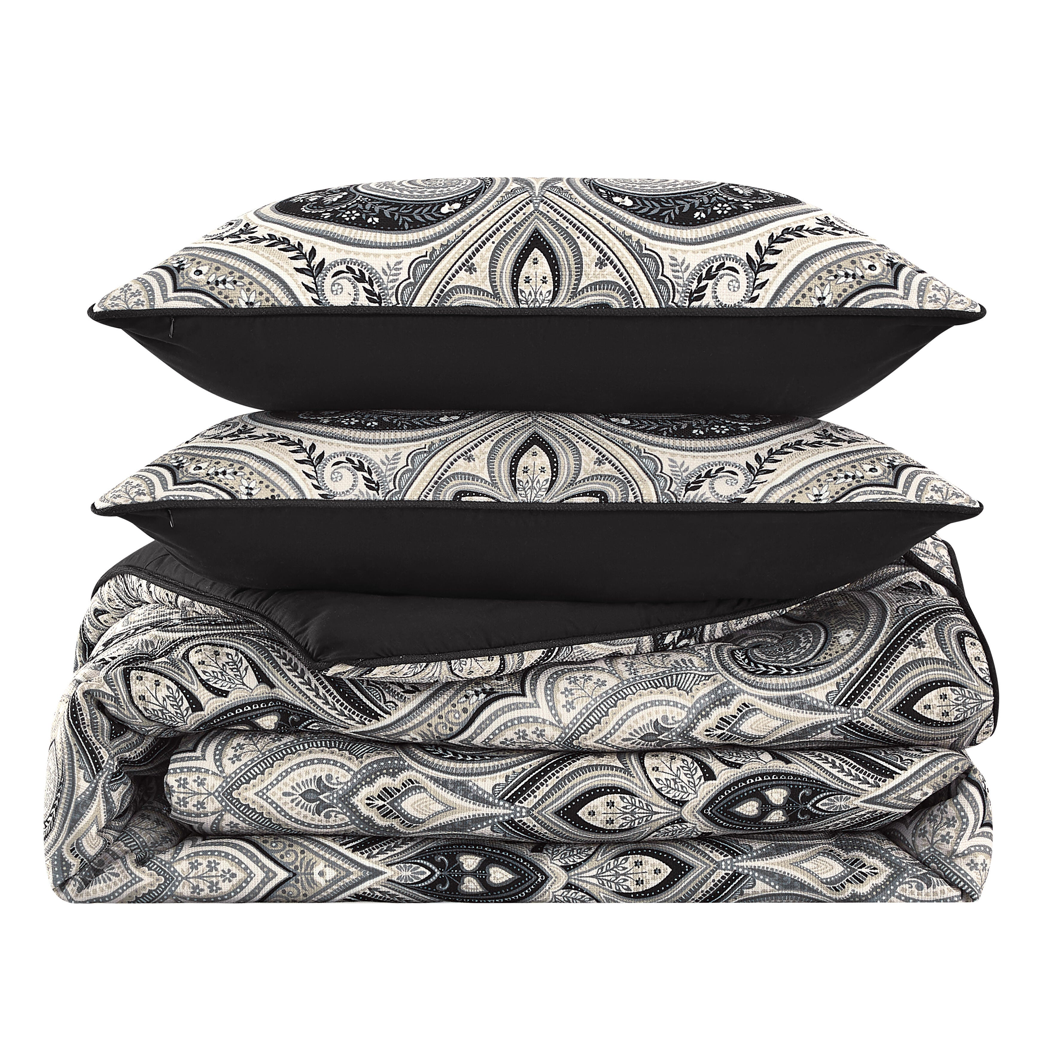 Royal Court Messina 3 Piece Full/Queen Comforter Set, Black, rollover