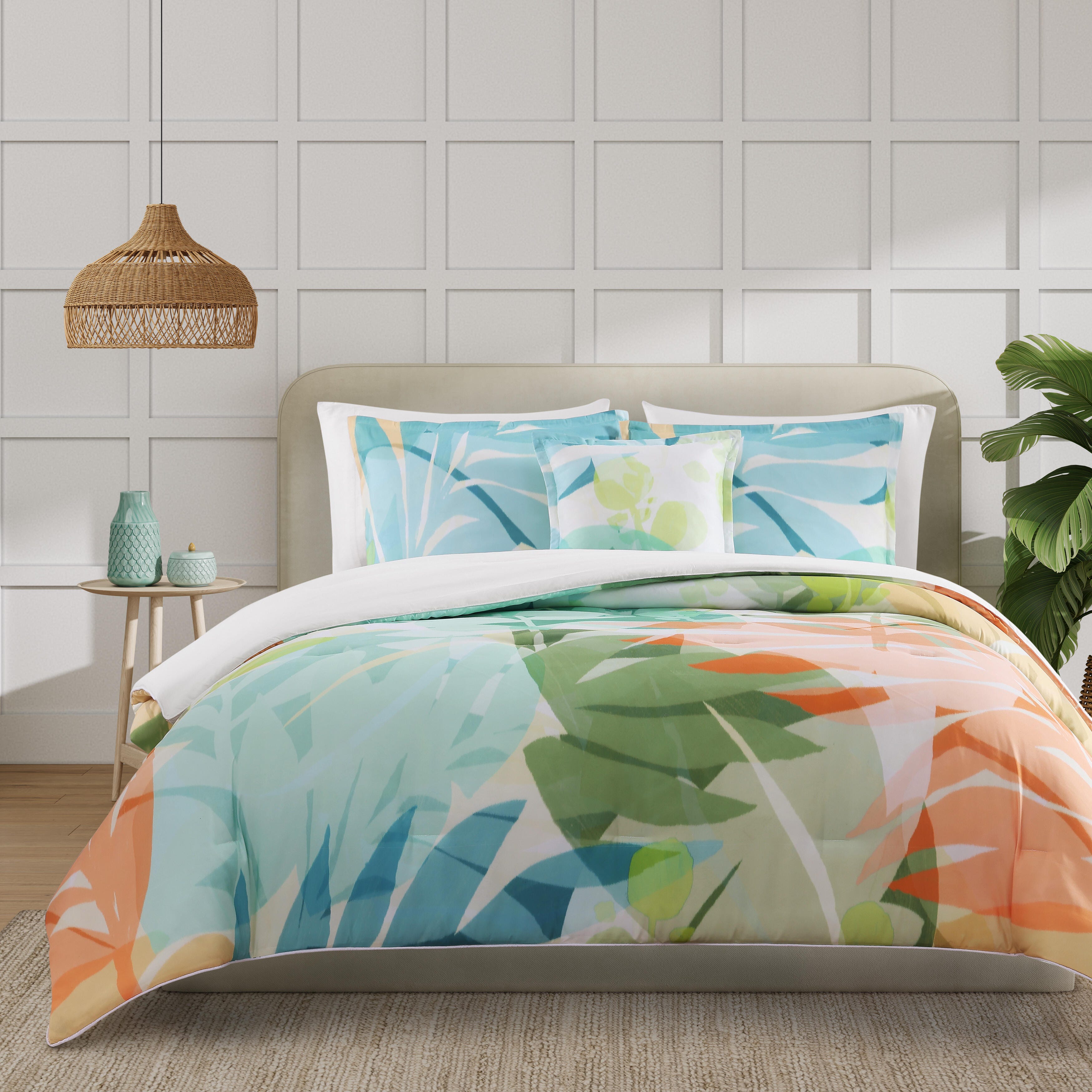 J. Queen Bold Tiki Euro Sham, Green, large