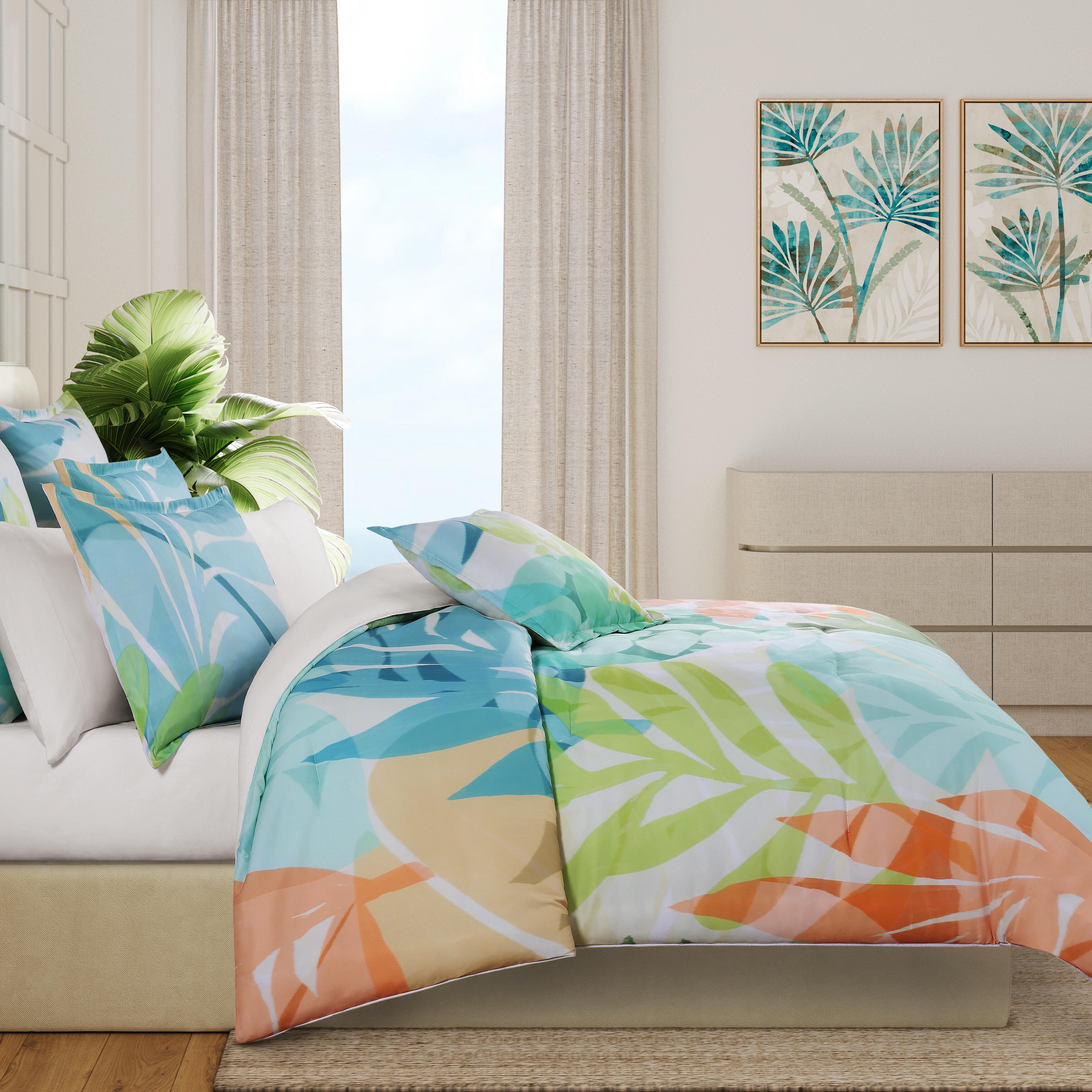 J. Queen Bold Tiki 3 Piece King/Cal King Comforter Set, Green, large