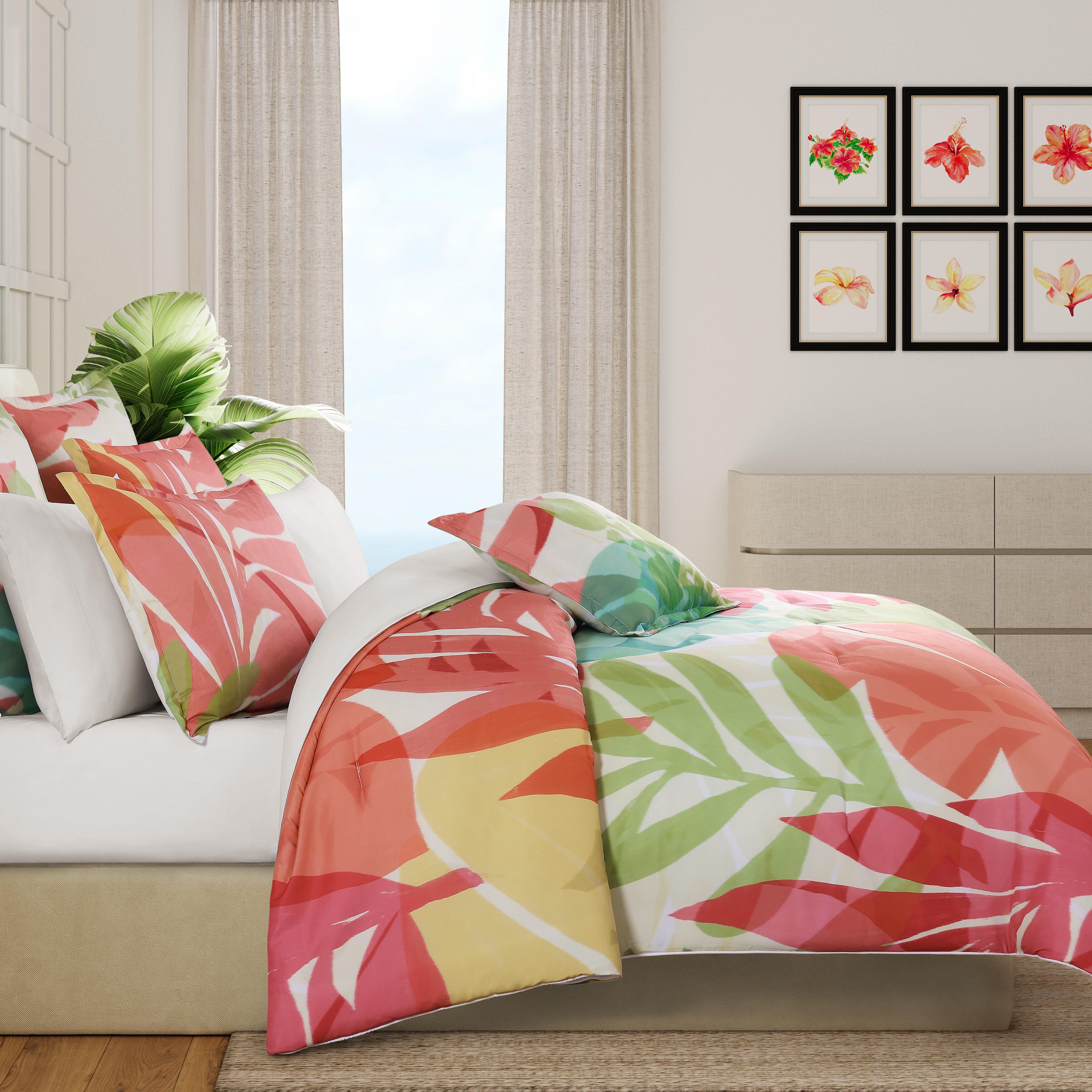 J. Queen Bold Tiki 2 Piece Twin/Twin Xl Comforter Set, Fuchsia, large