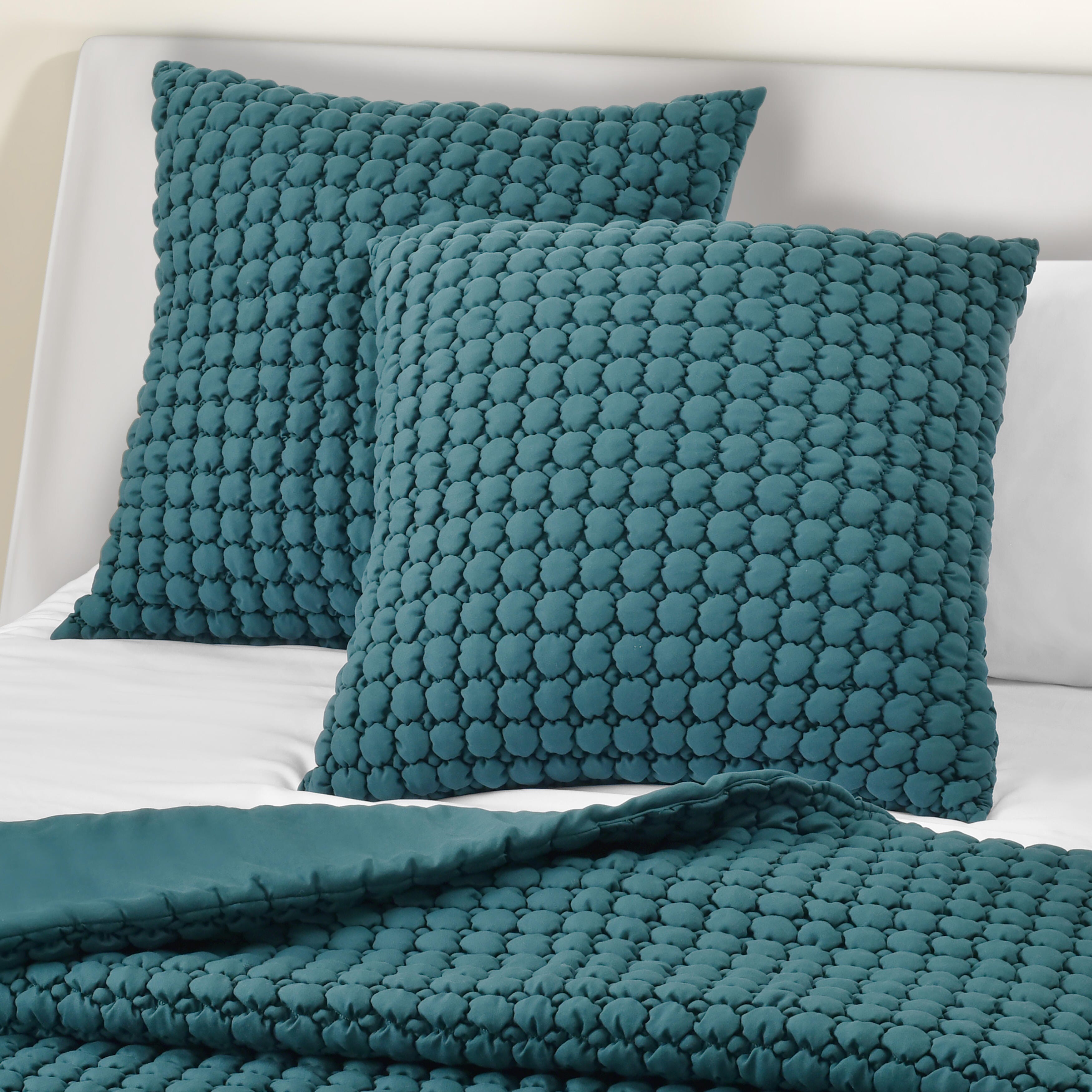 J. Queen Bold Cloud Puff Euro Quilted Sham, Teal, large