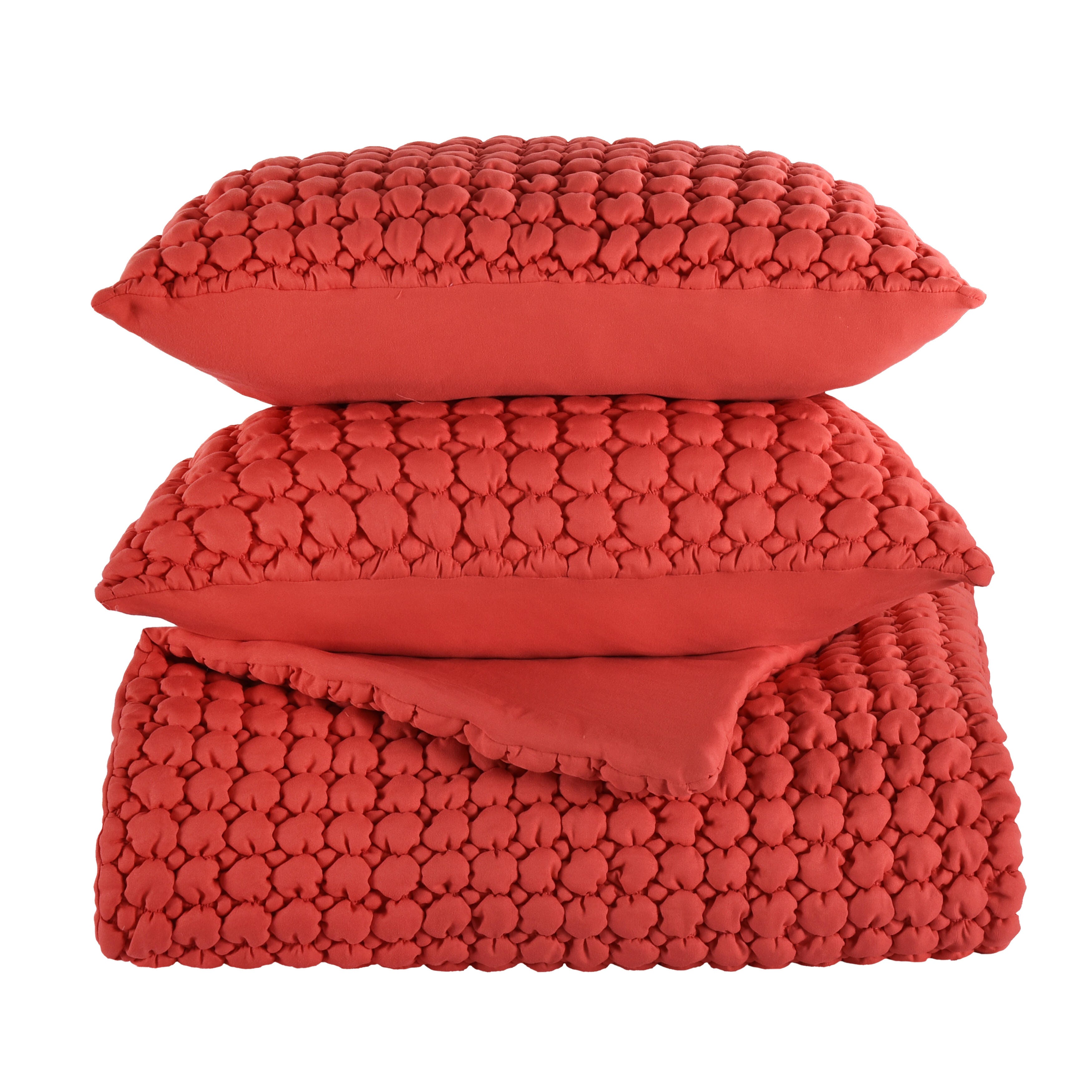 J. Queen Bold Cloud Puff 3 Piece Full/Queen Quilt Set, Melon, large