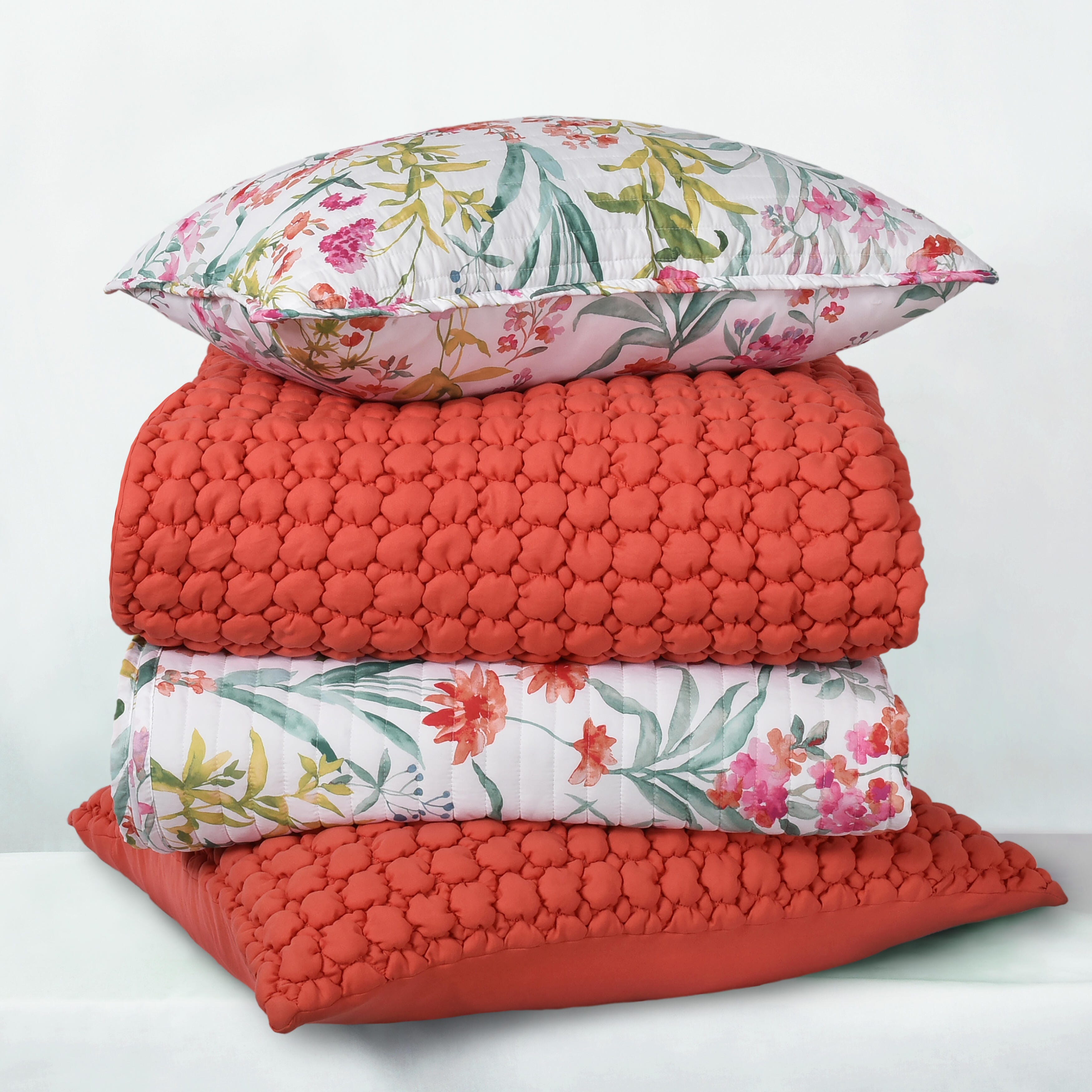 J. Queen Bold Cloud Puff 3 Piece Full/Queen Quilt Set, Melon, large