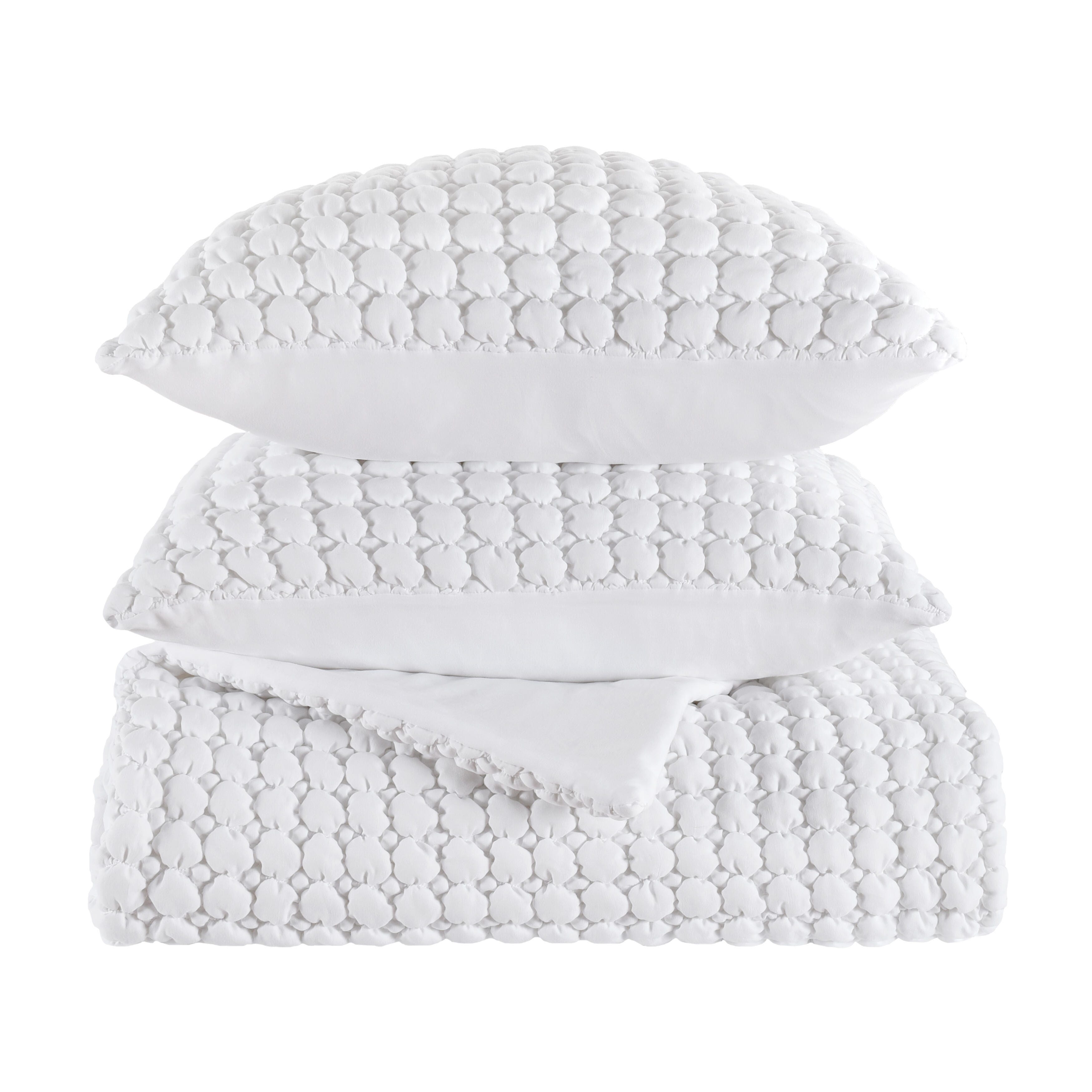J. Queen Bold Cloud Puff 3 Piece Full/Queen Quilt Set, White, large